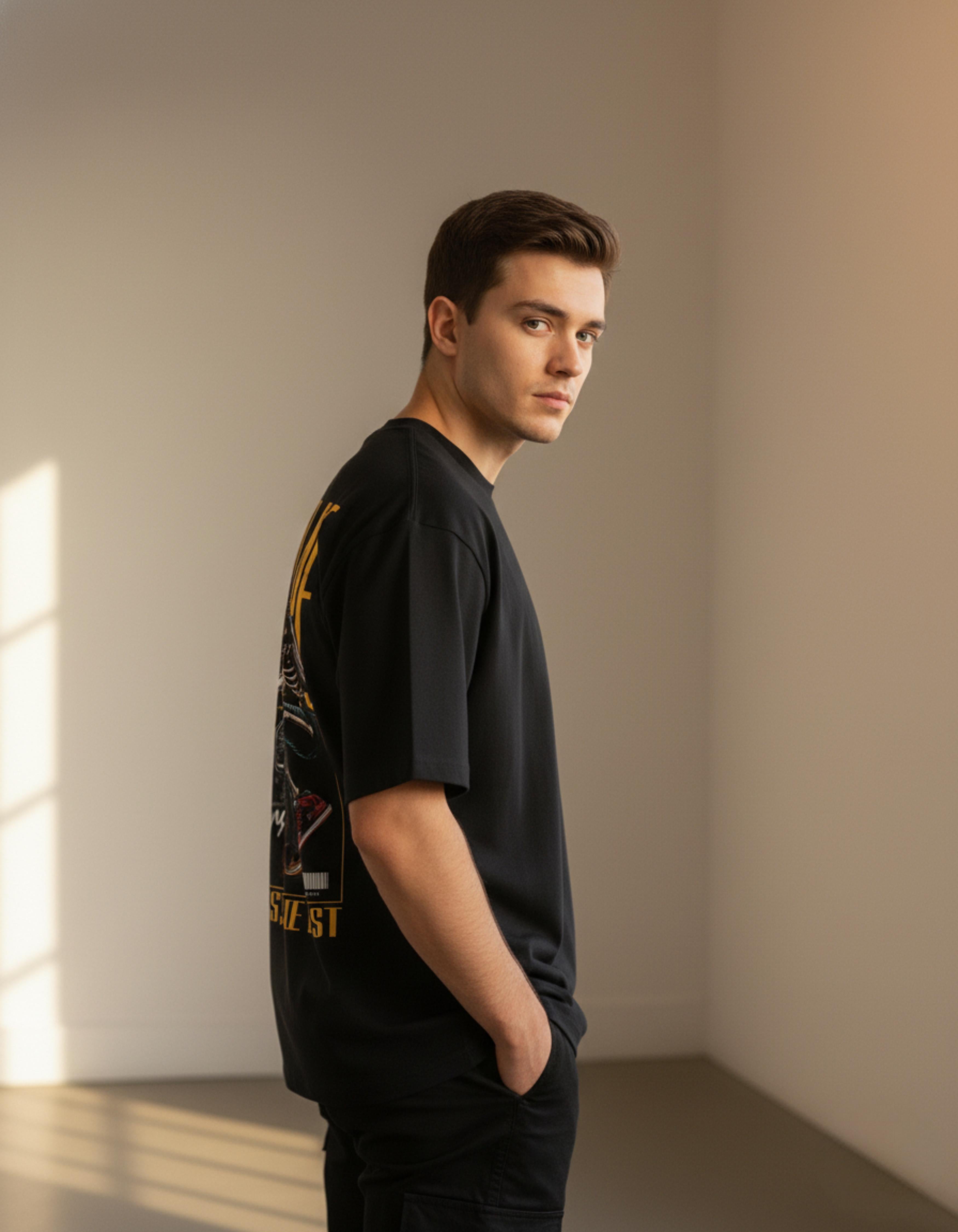 Black Supreme Riders Printed Oversized T-Shirt