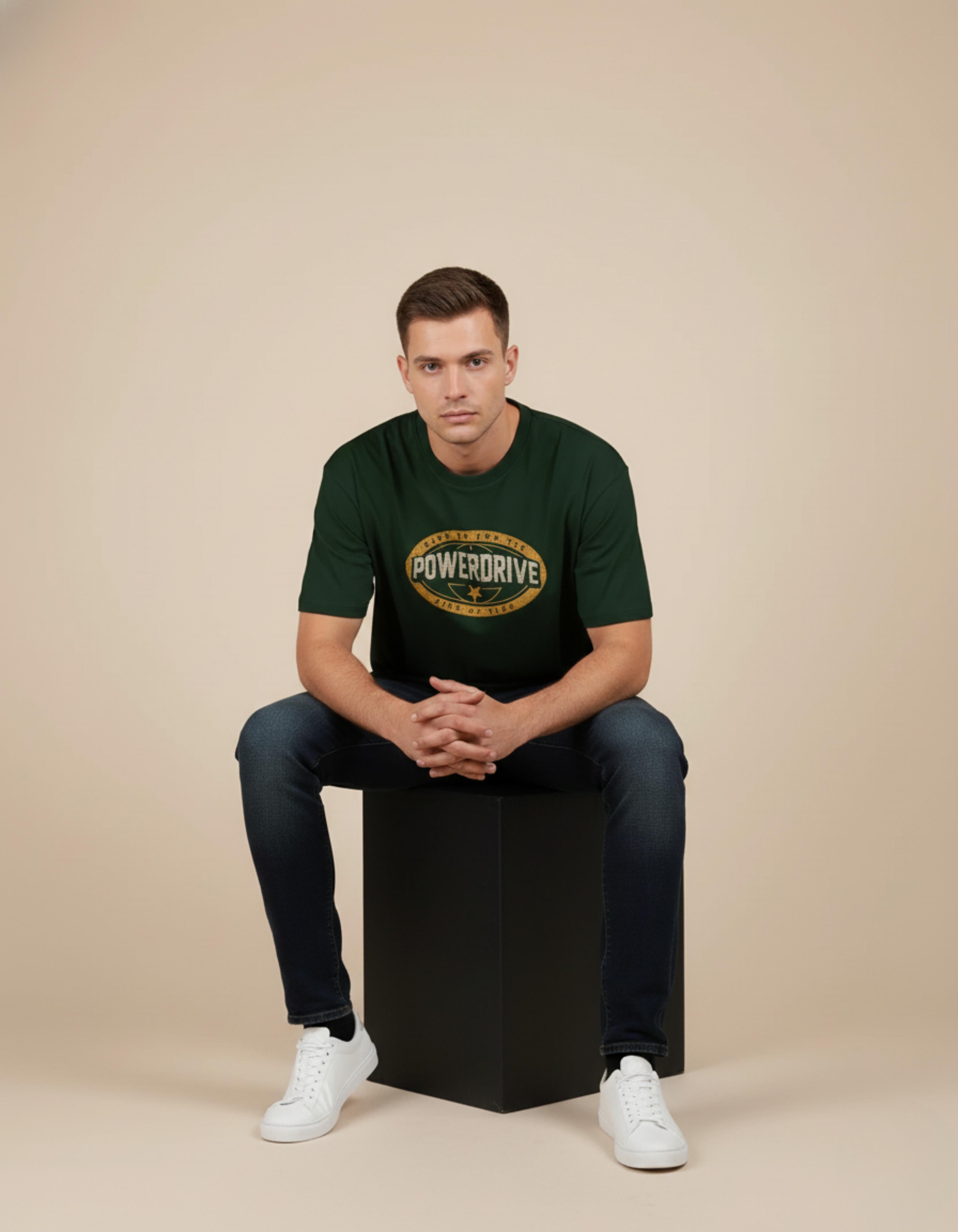 Bottle Green PowerDrive Printed T-Shirt