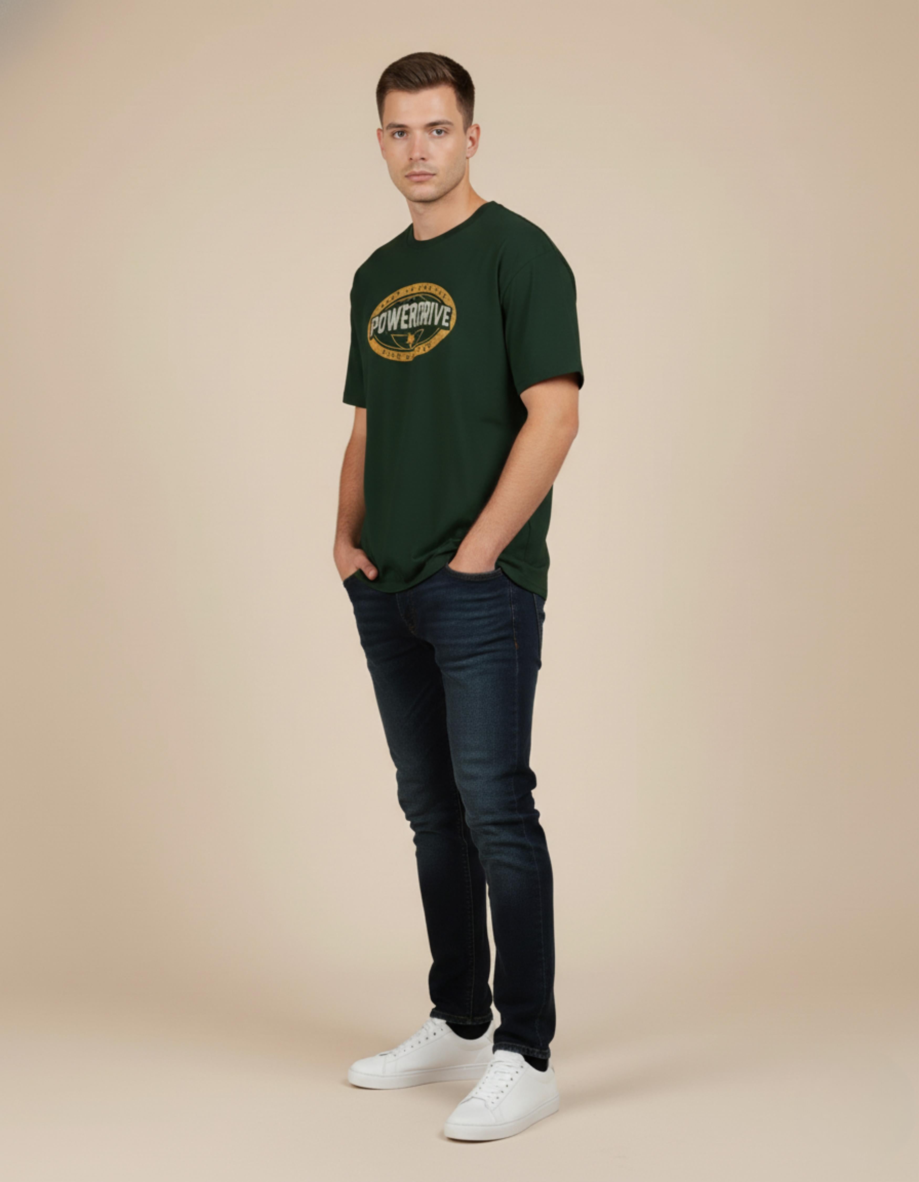 Bottle Green PowerDrive Printed T-Shirt