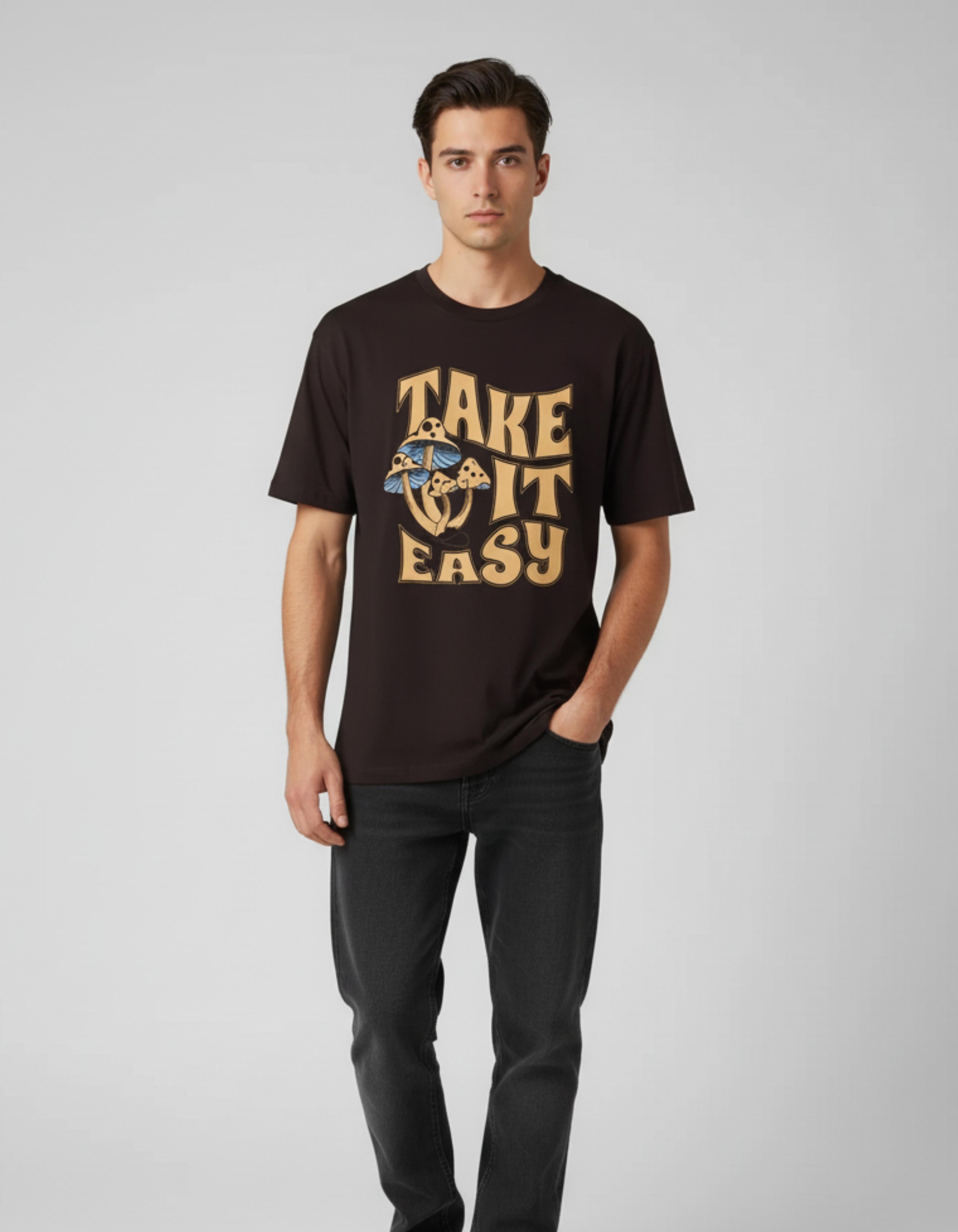 Coffee Brown Take It Easy Typography T-Shirt