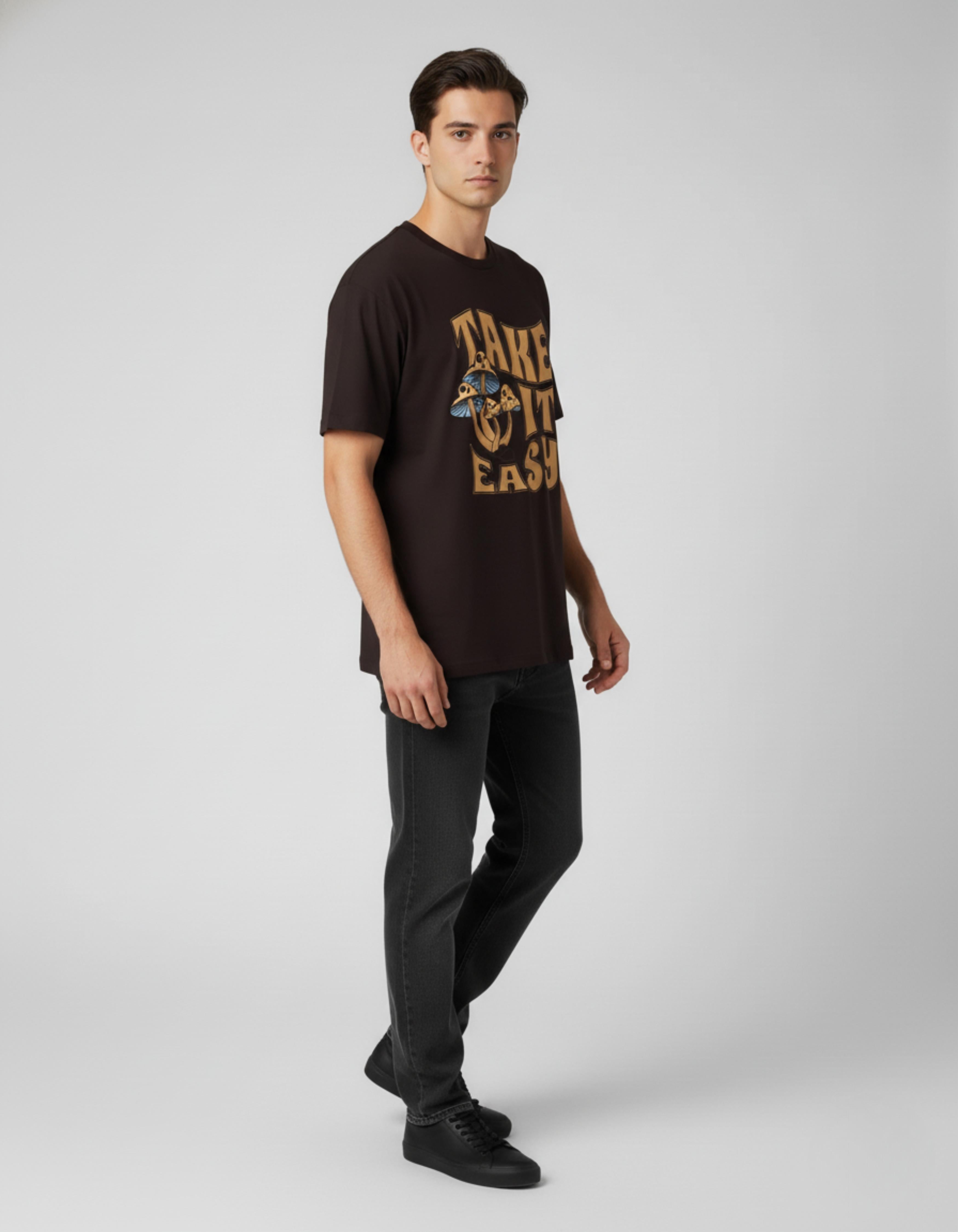 Coffee Brown Take It Easy Typography T-Shirt