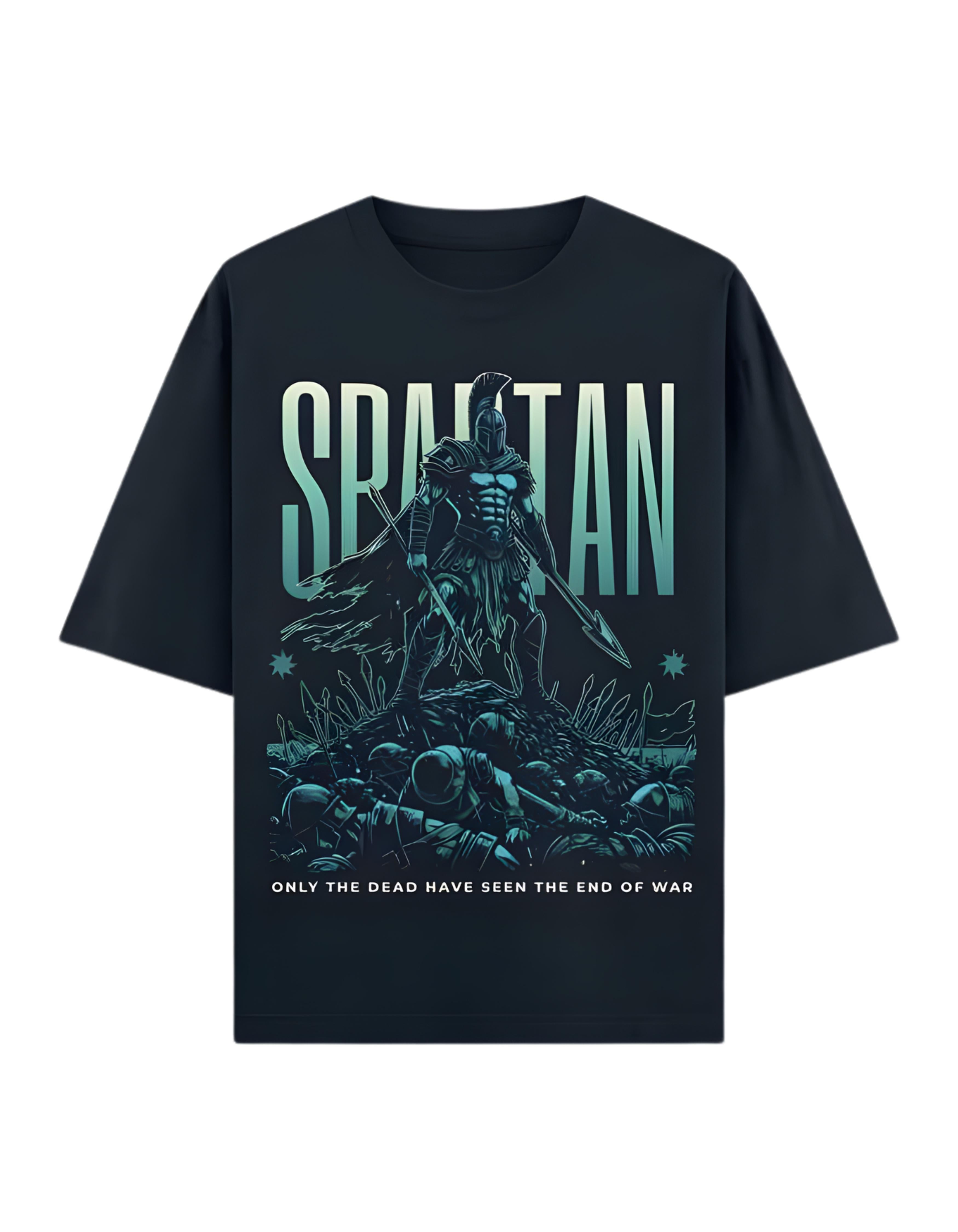Navy Blue Spartan Printed Oversized T-Shirt