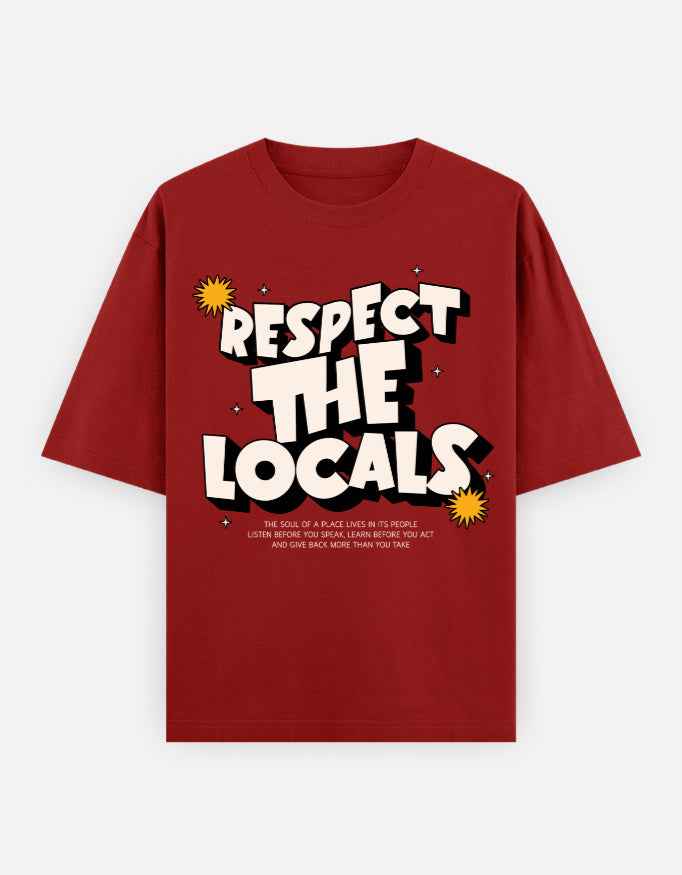 Red Respect the Locals Oversized Typography T-Shirt