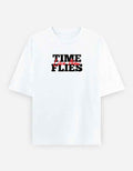 White Time Flies Oversized Typography T-Shirt