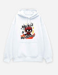 White Masked & Mischievous Printed Oversized Hoodie