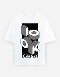White Look Deeper Oversized Typography T-Shirt