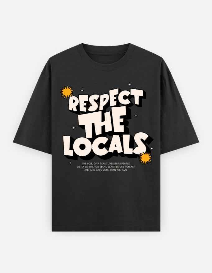 Black Respect the Locals Oversized Typography T-Shirt
