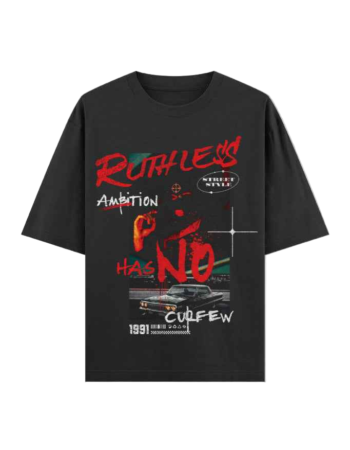 Black Ruthless Ambition Printed Oversized T-Shirt