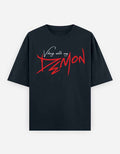 Navy Blue Vibing with My Demon Oversized Typography T-Shirt