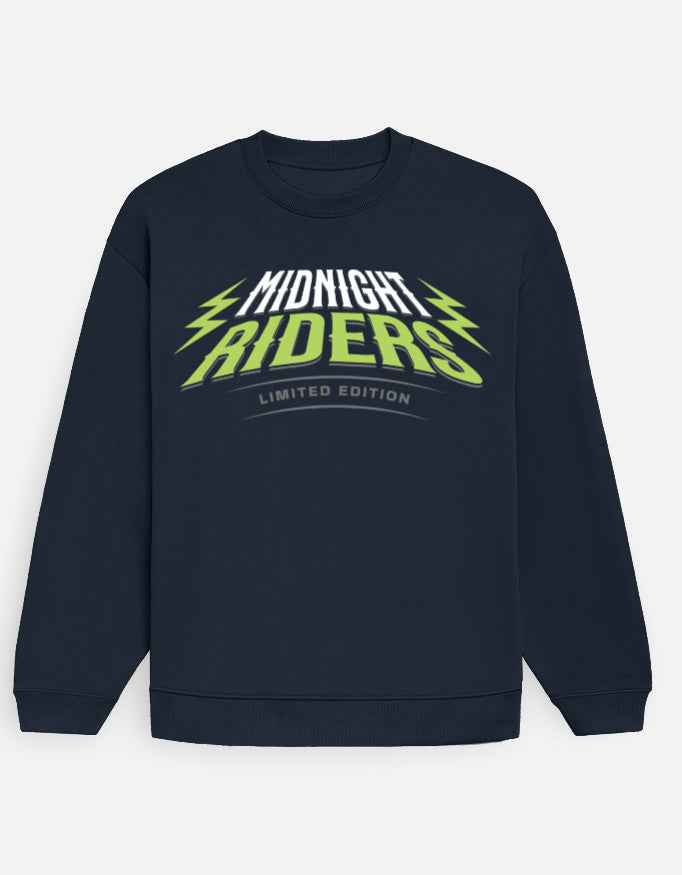 Navy Blue Midnight Riders Typography Oversized Sweatshirt