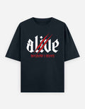 Navy Blue Alive Oversized Typography T-Shirt
