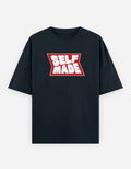 Navy Blue Self Made Oversized Typography T-Shirt