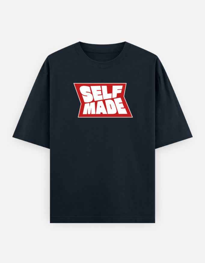 Navy Blue Self Made Oversized Typography T-Shirt