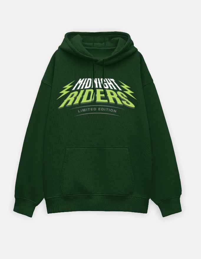 Green Midnight Riders Typography Oversized Hoodie