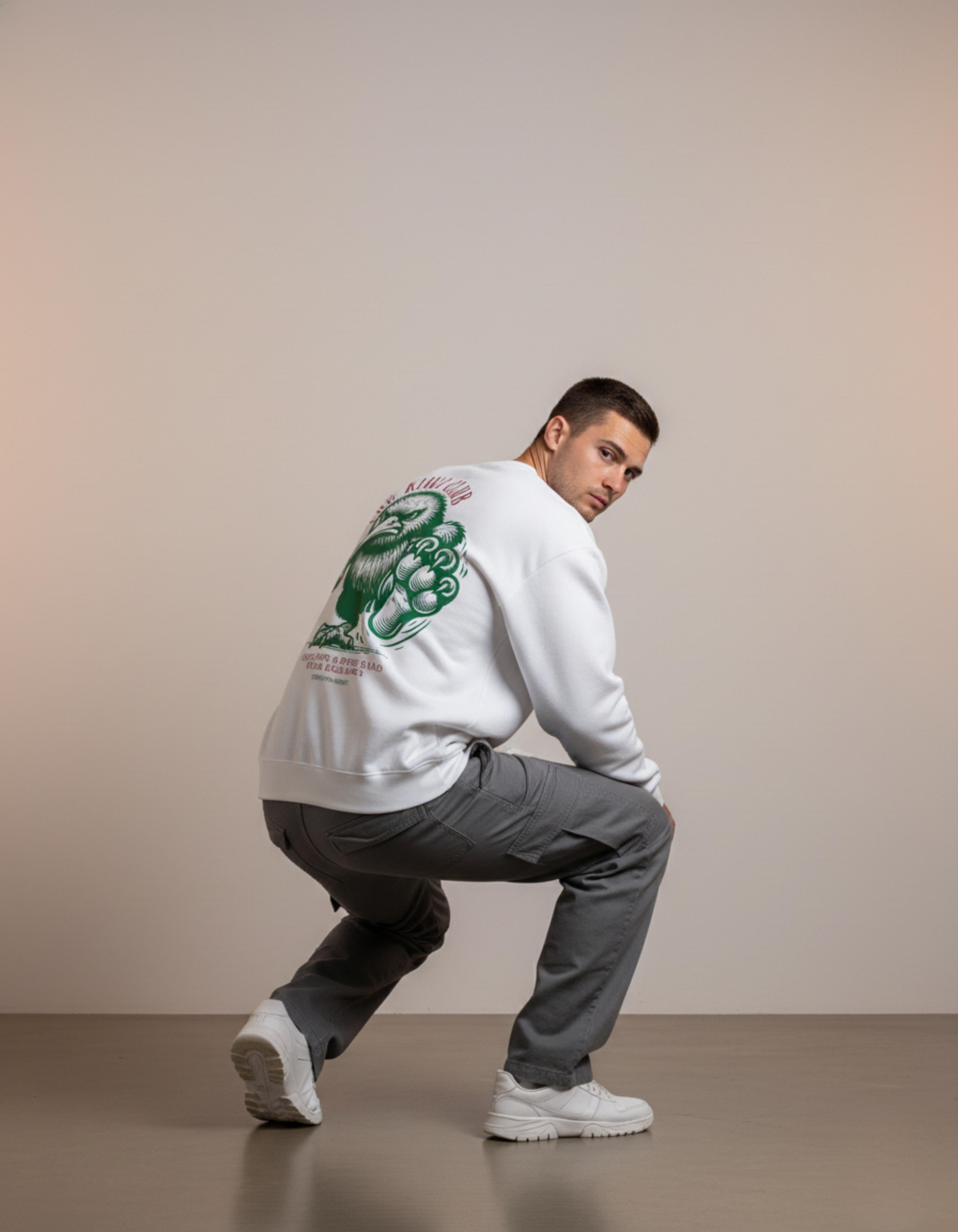 White Kiwi Club Printed Oversized Sweatshirt