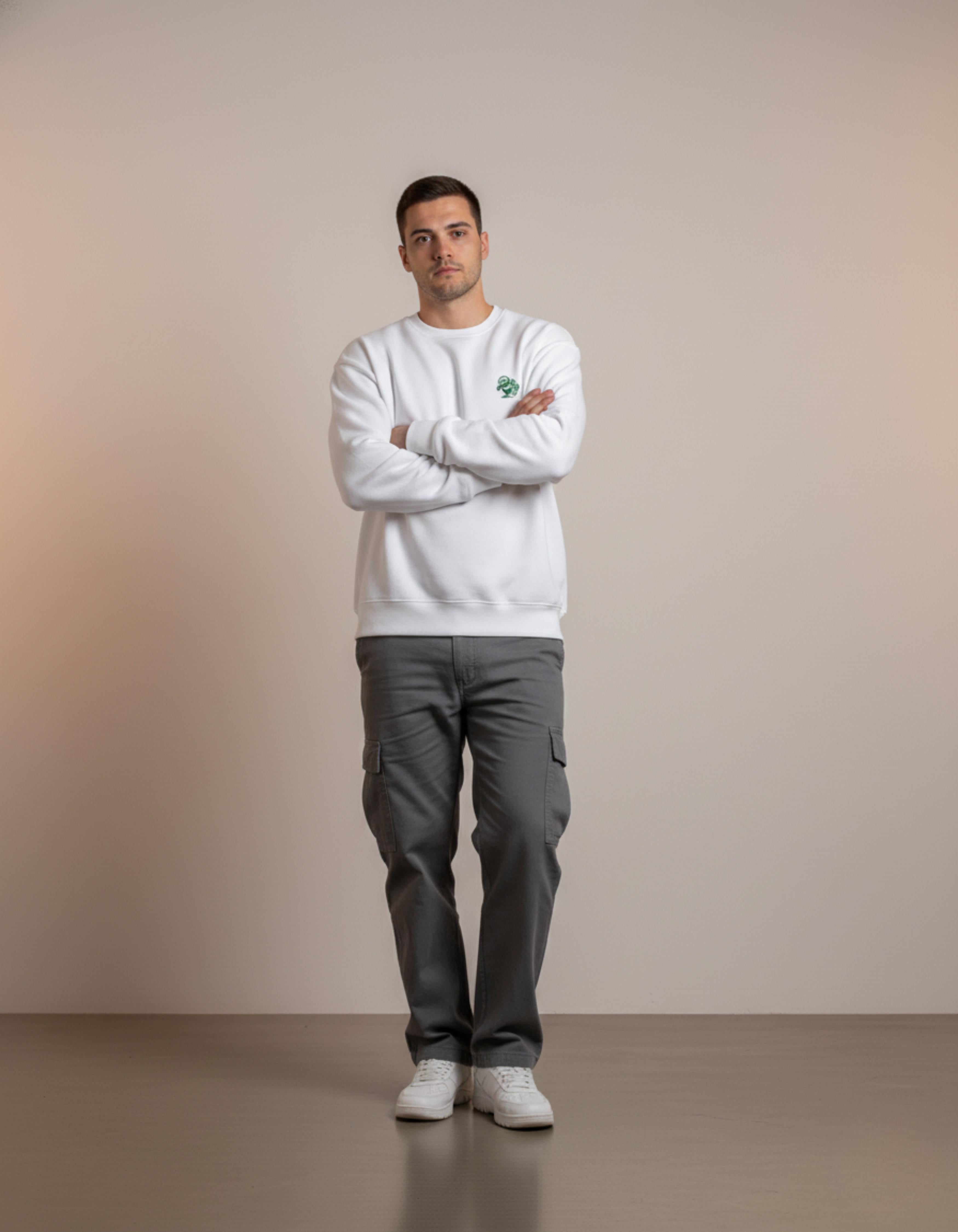 White Kiwi Club Printed Oversized Sweatshirt