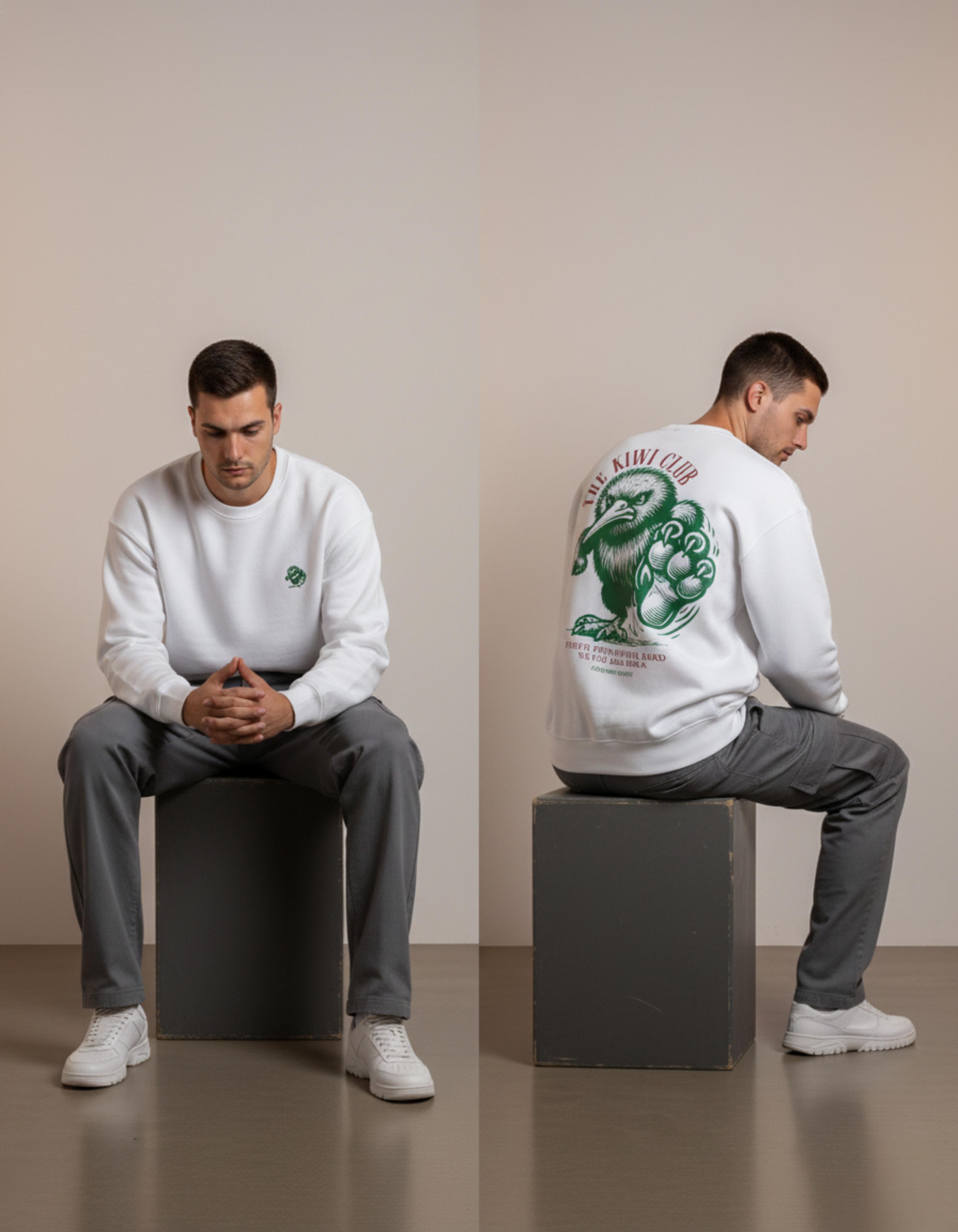 White Kiwi Club Printed Oversized Sweatshirt