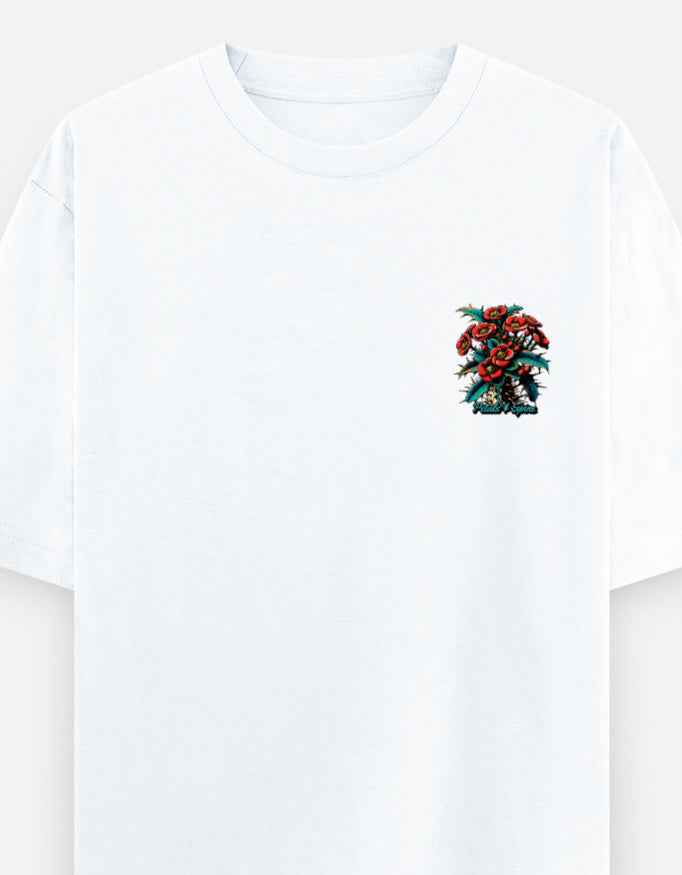 White Desert Bloom Oversized Printed T-Shirt