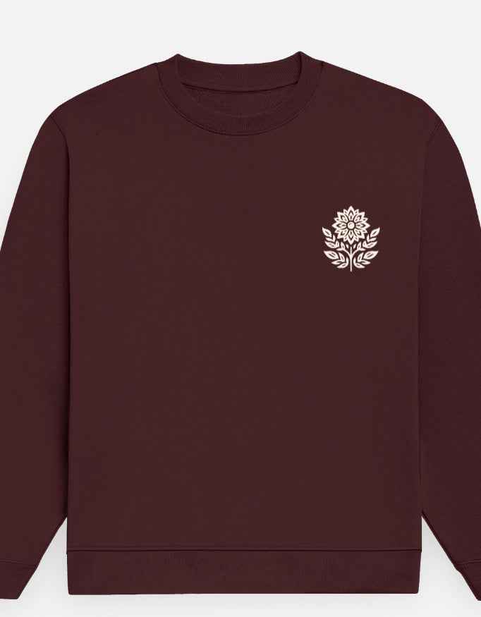 Maroon Floral Embroidery Sweatshirt