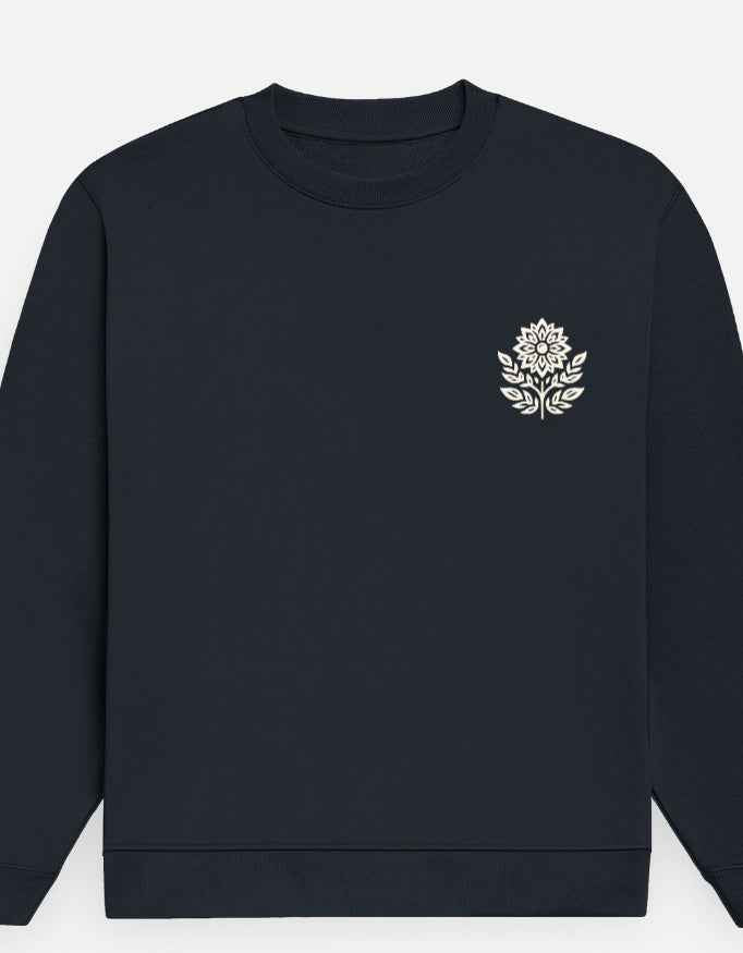 Navy Blue Floral Embroidery Sweatshirt