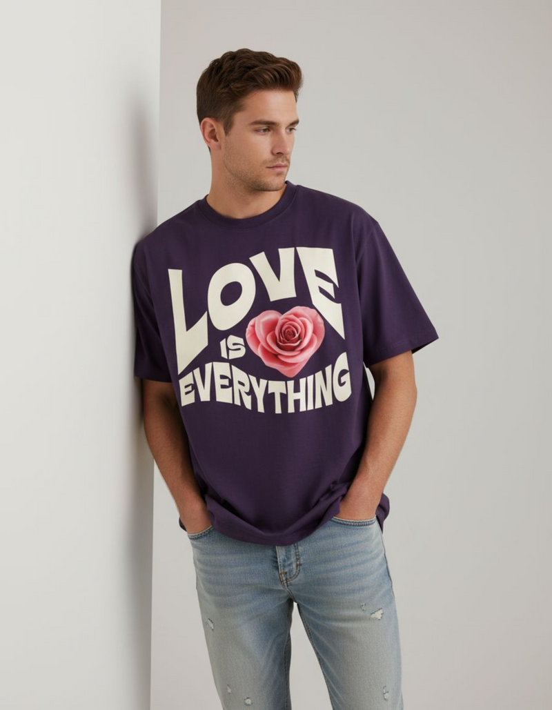 Purple Love is Everything Oversized Typography T-Shirt