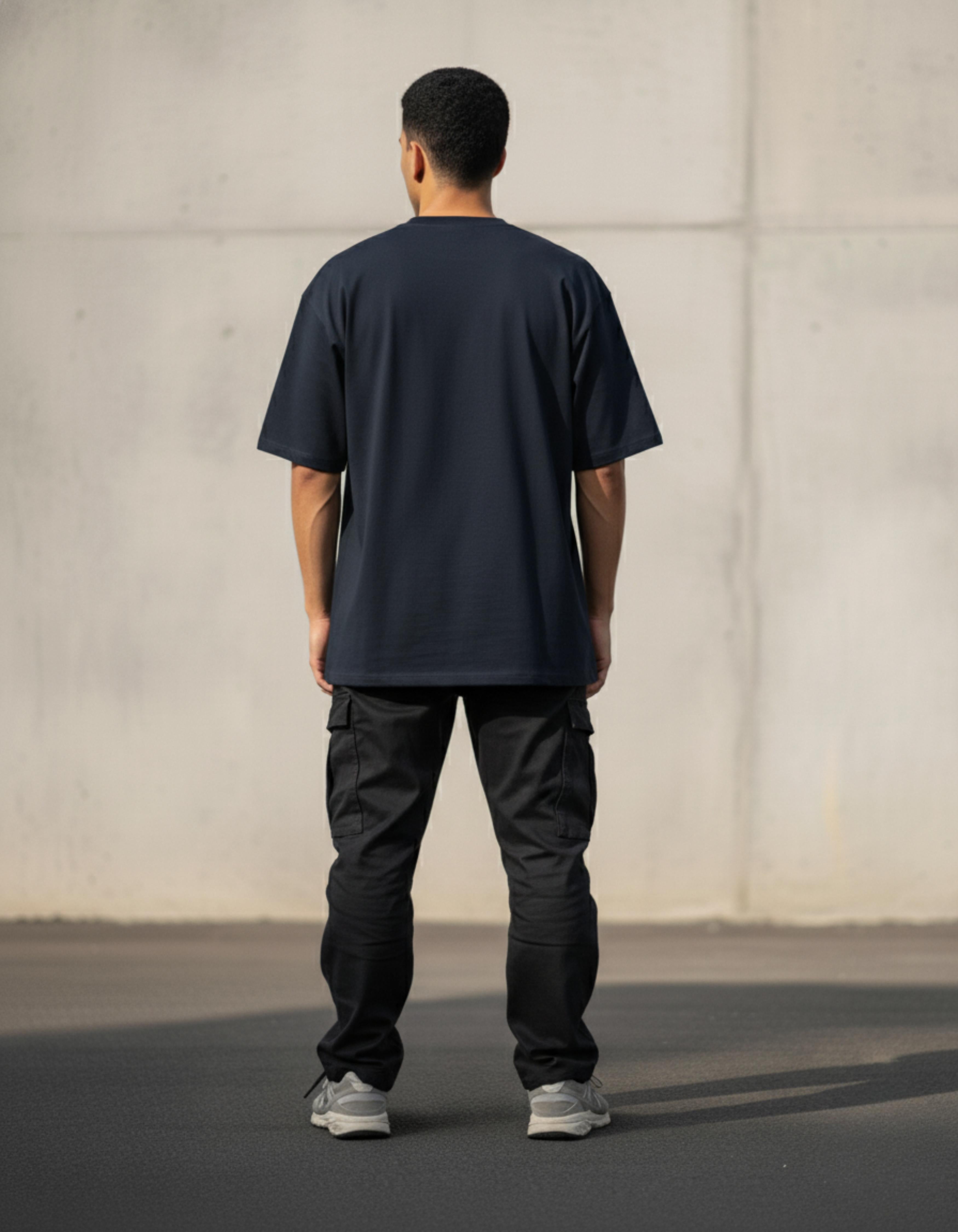 Navy Blue Ramen Club Printed Oversized T-Shirt