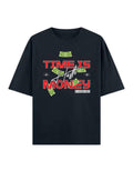 Navy Blue Time is Money Typography Oversized  T-Shirt