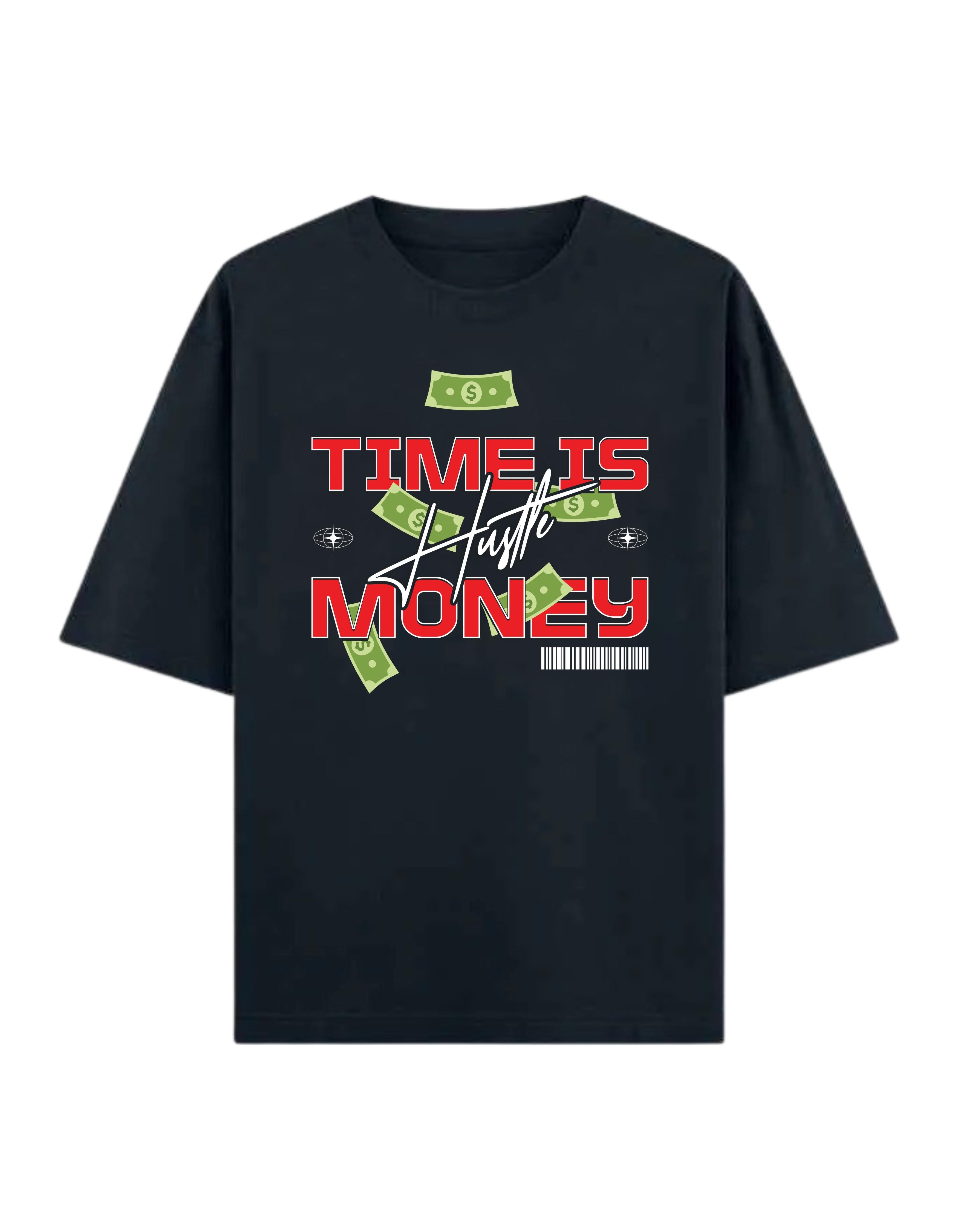 Navy Blue Time is Money Typography Oversized  T-Shirt