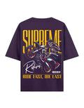 Purple Supreme Riders Printed Oversized T-Shirt