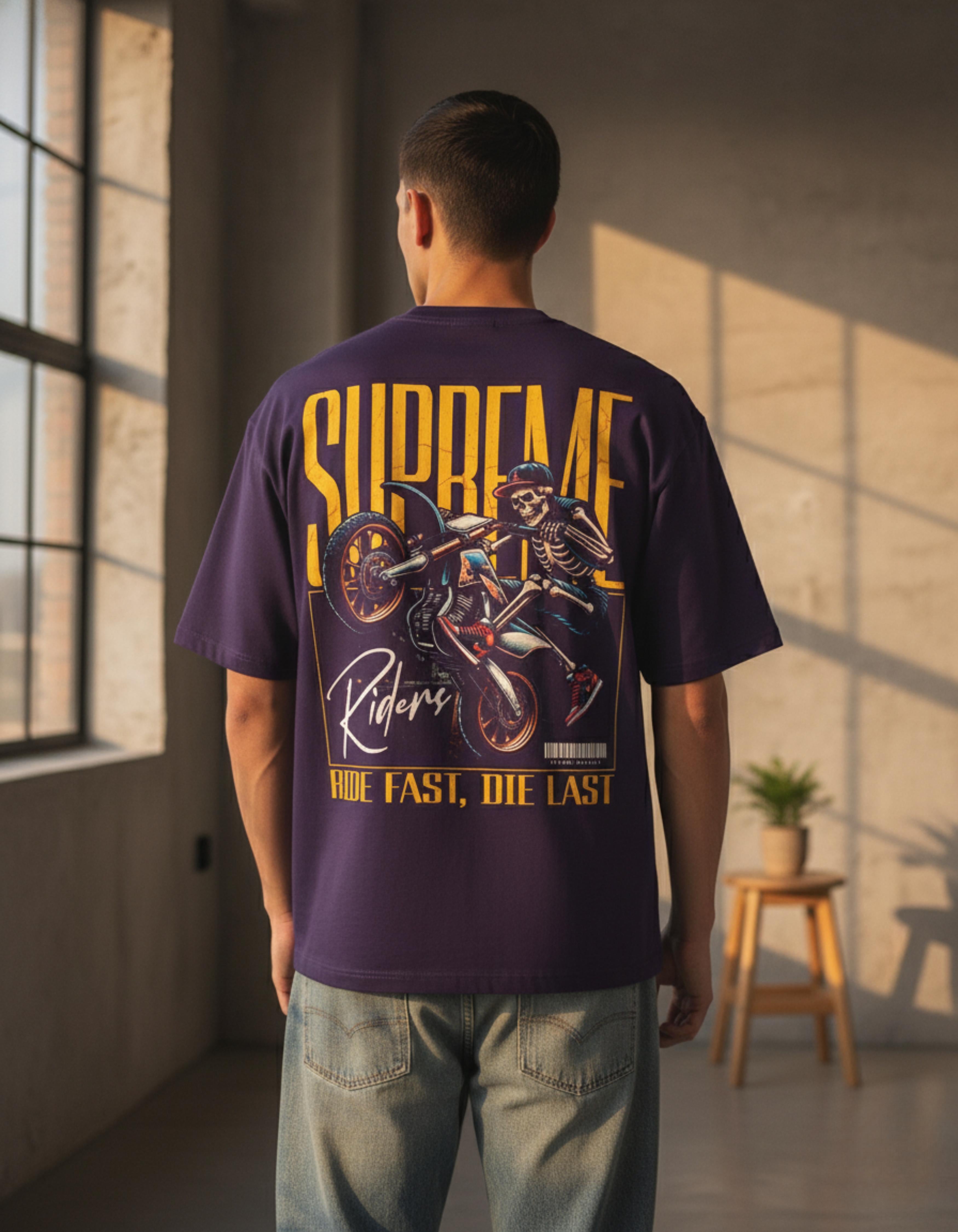 Purple Supreme Riders Printed Oversized T-Shirt