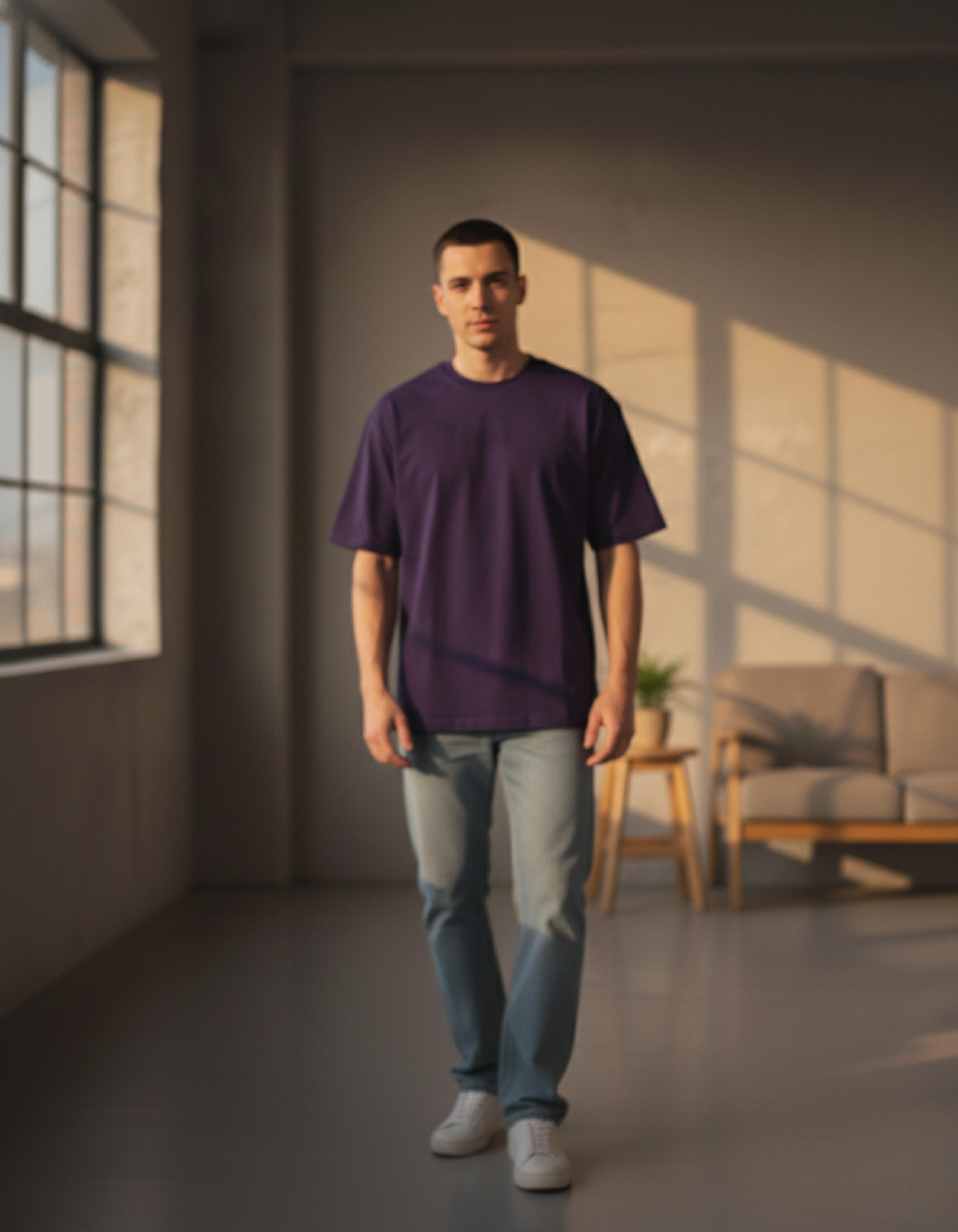 Purple Supreme Riders Printed Oversized T-Shirt