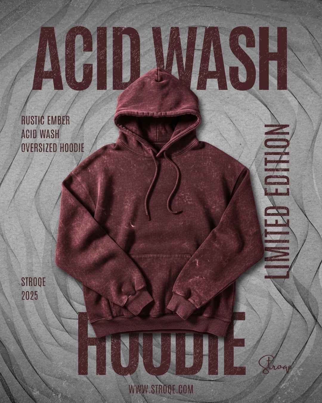Rustic Ember Oversized Acid Wash Hoodie