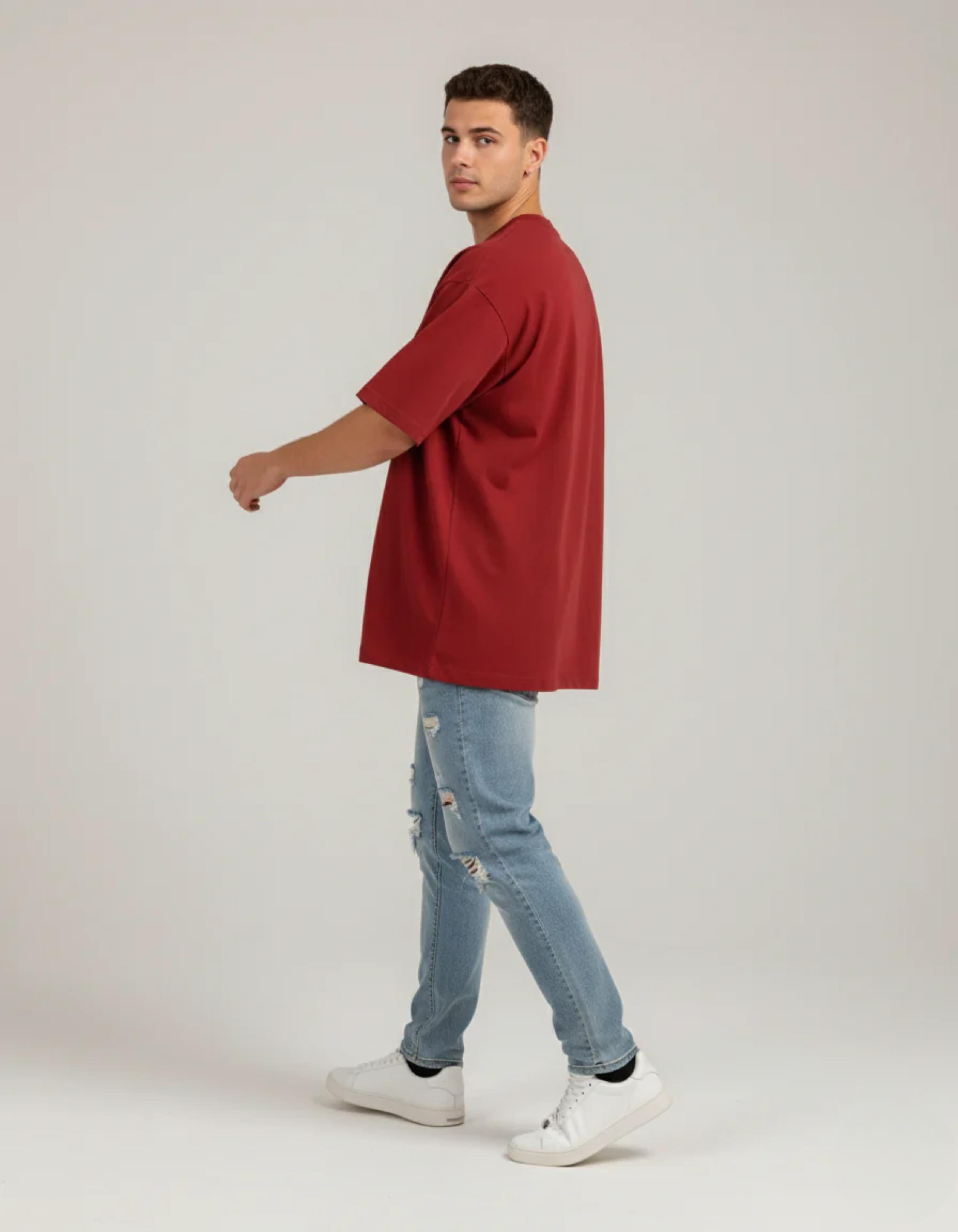 Red Respect the Locals Oversized Typography T-Shirt