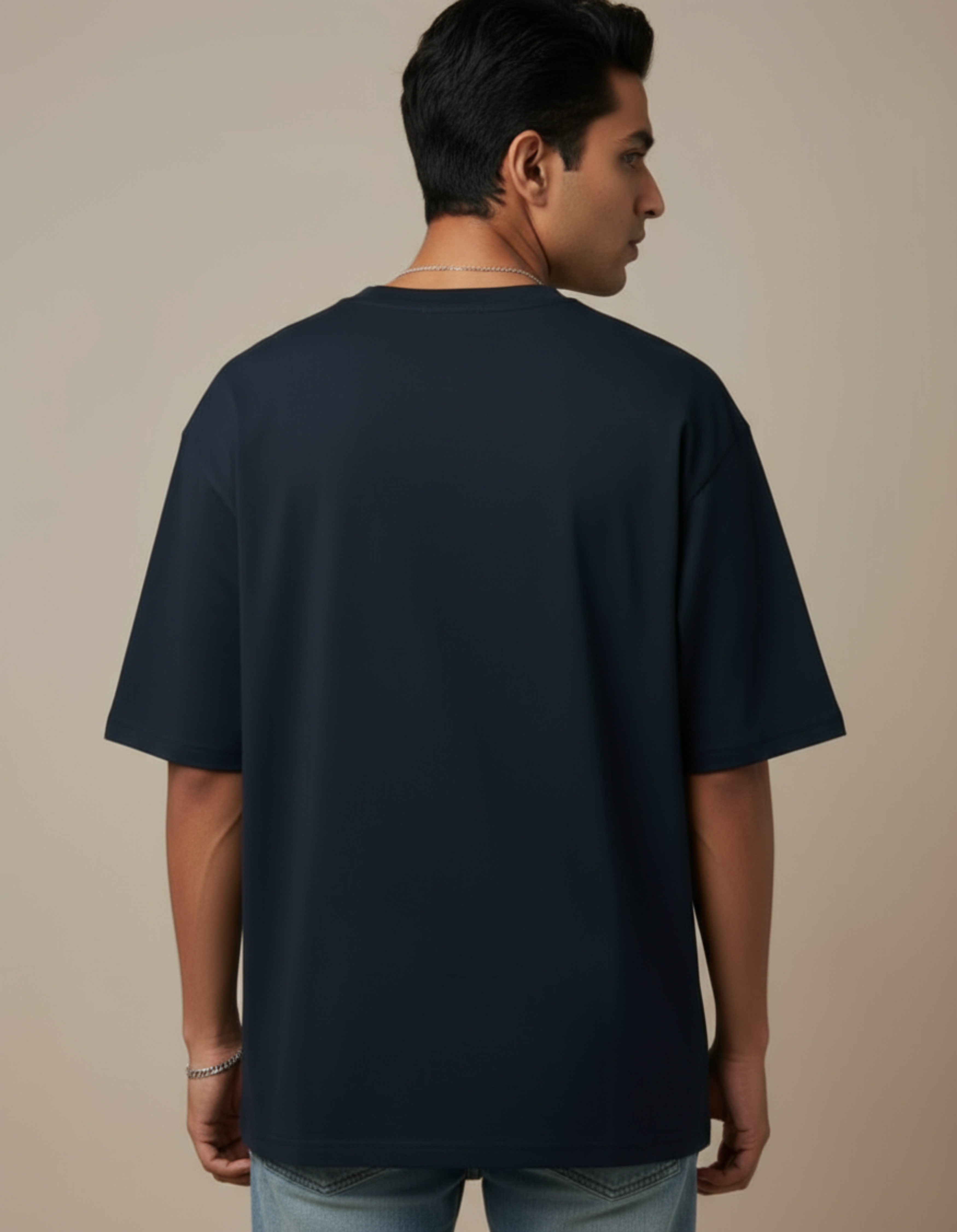 Navy Blue Spartan Printed Oversized T-Shirt