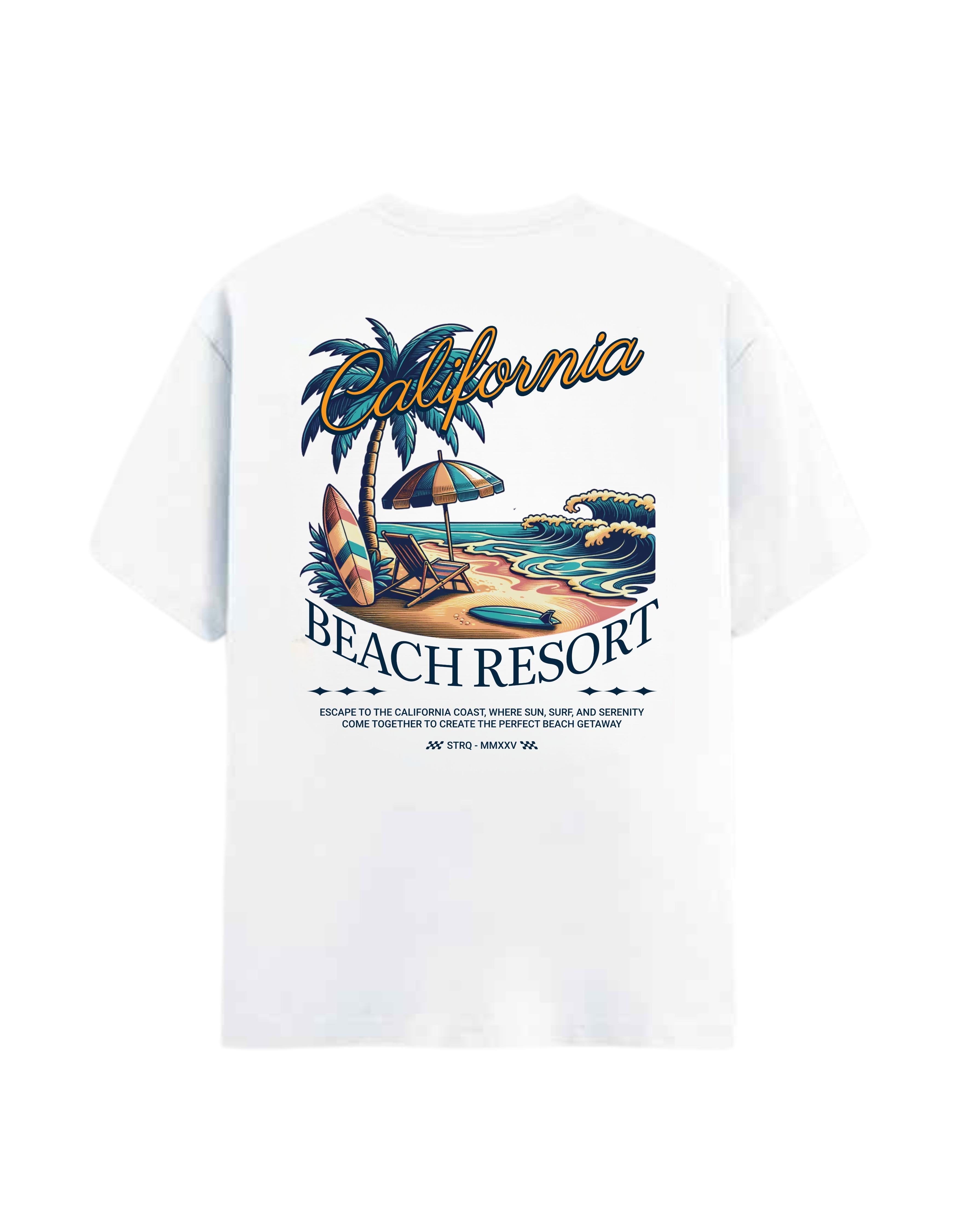 White California Beach Resort Printed T-Shirt