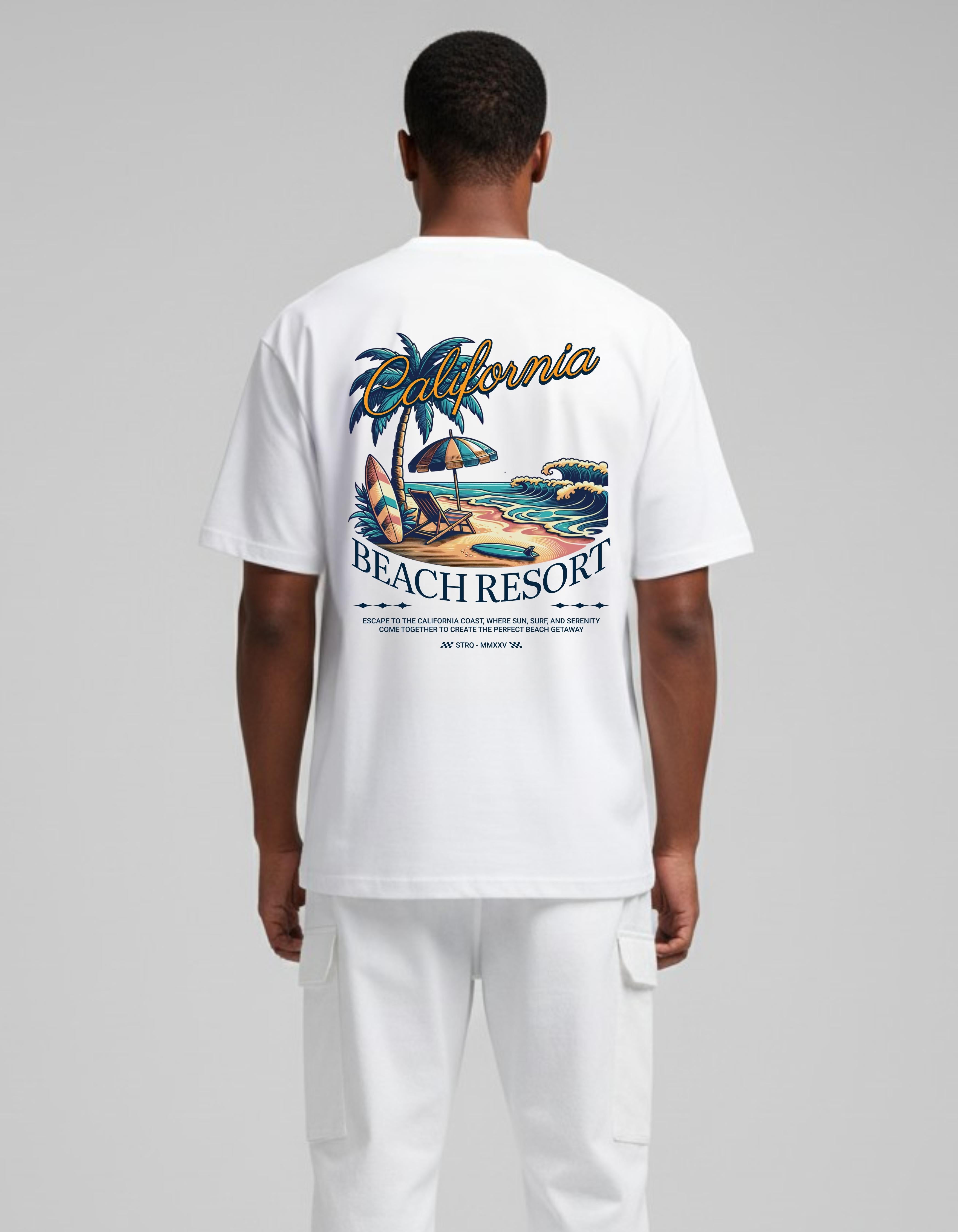 White California Beach Resort Printed T-Shirt
