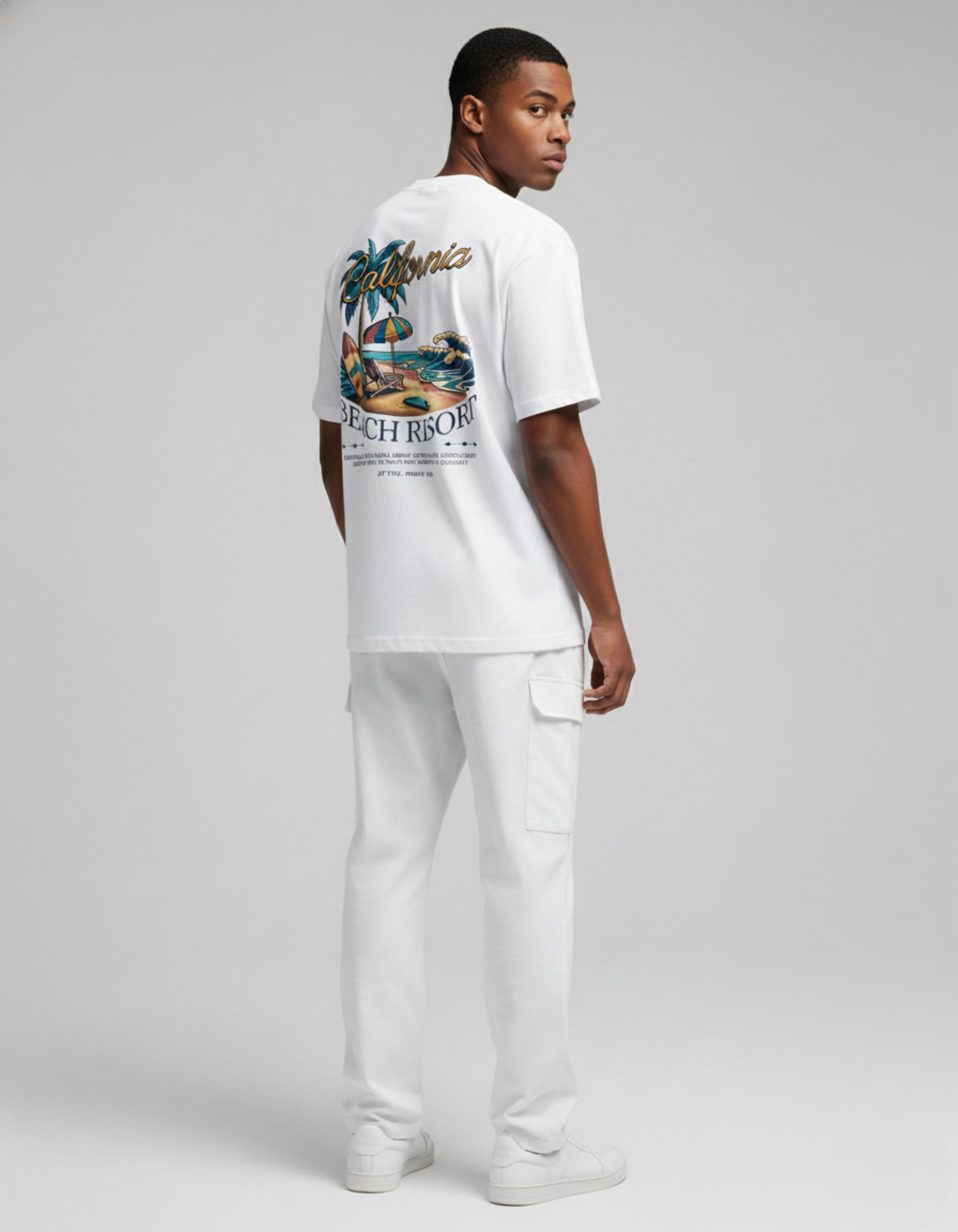 White California Beach Resort Printed T-Shirt