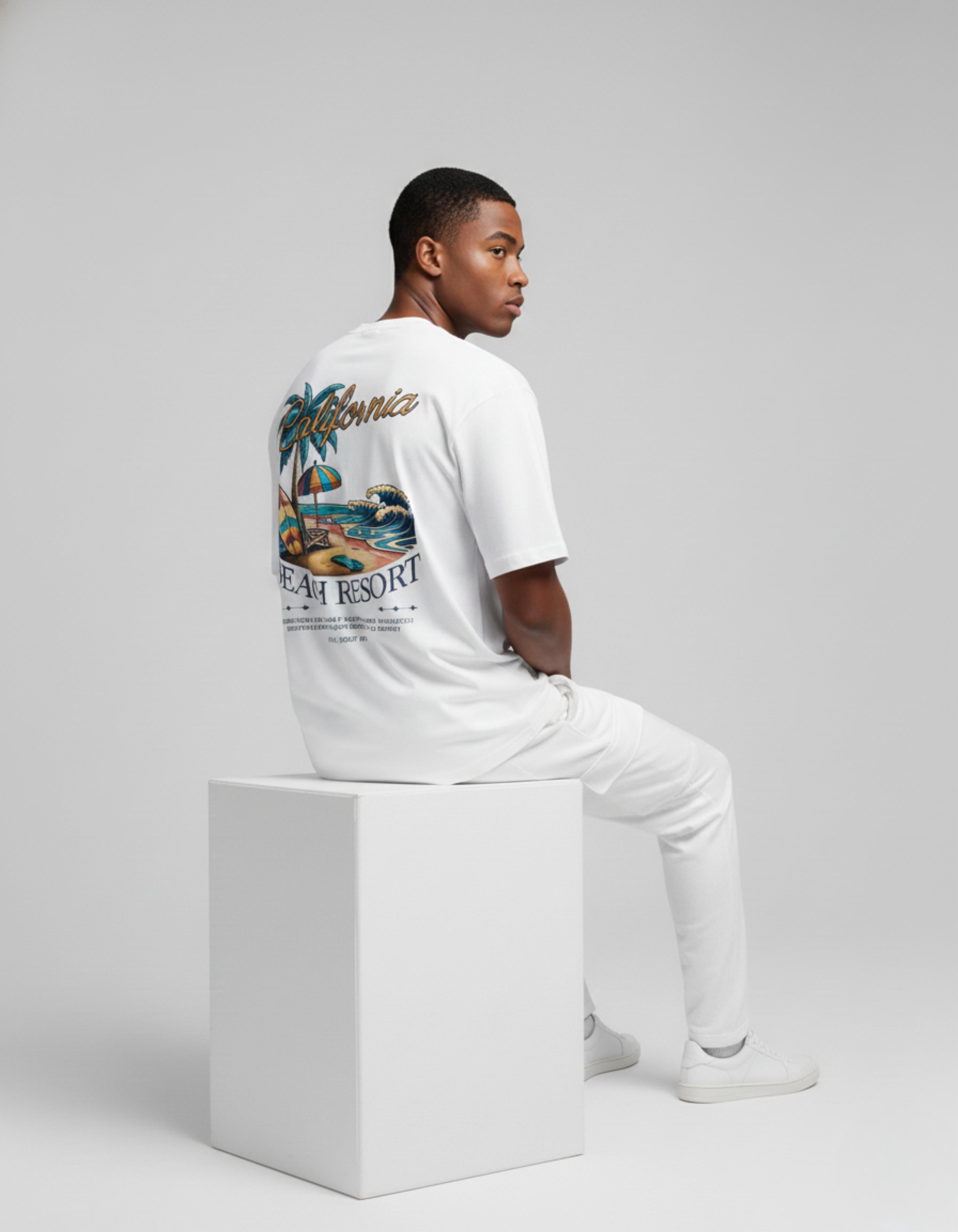 White California Beach Resort Printed T-Shirt