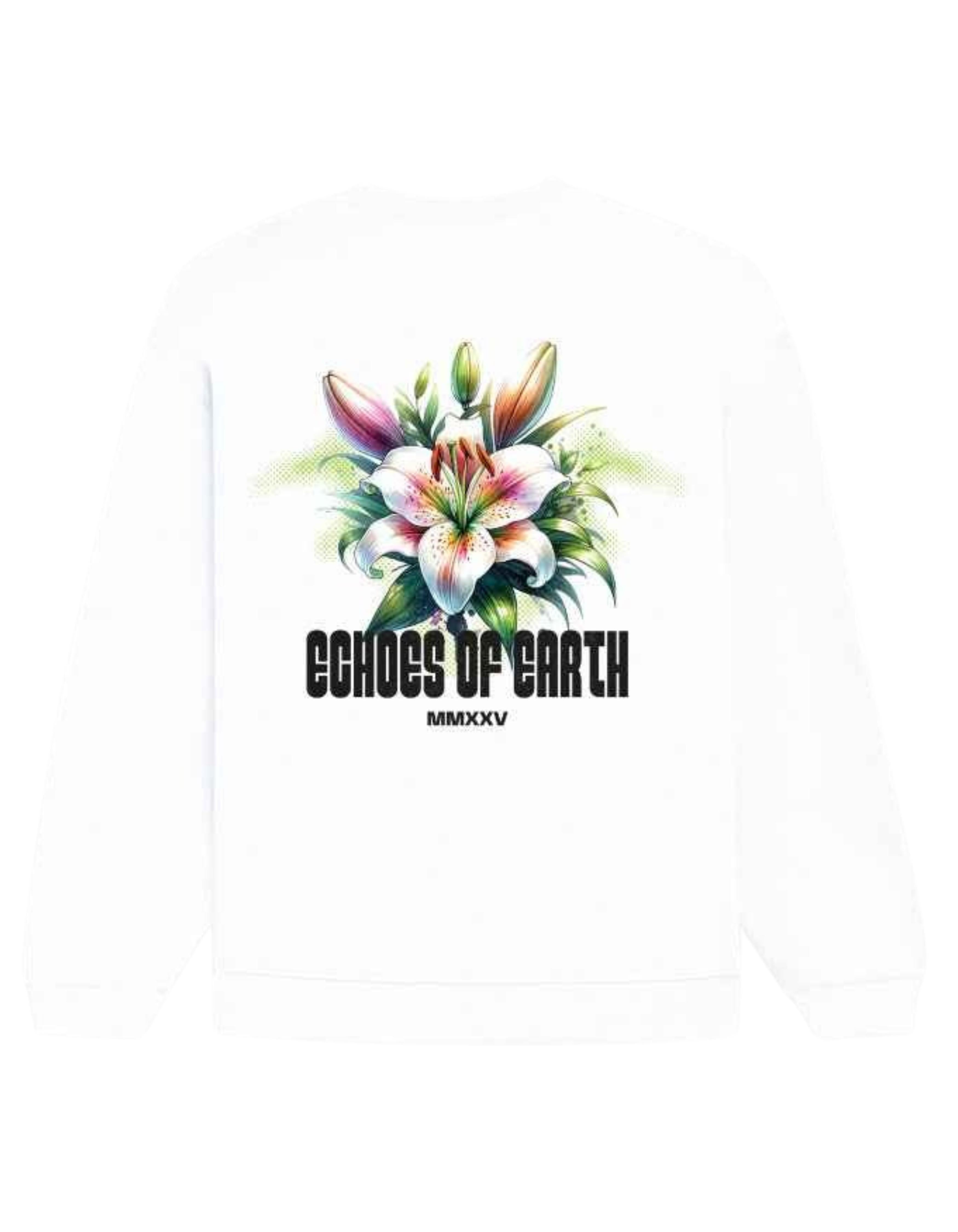 White Echoes of Earth Printed Oversized Sweatshirt
