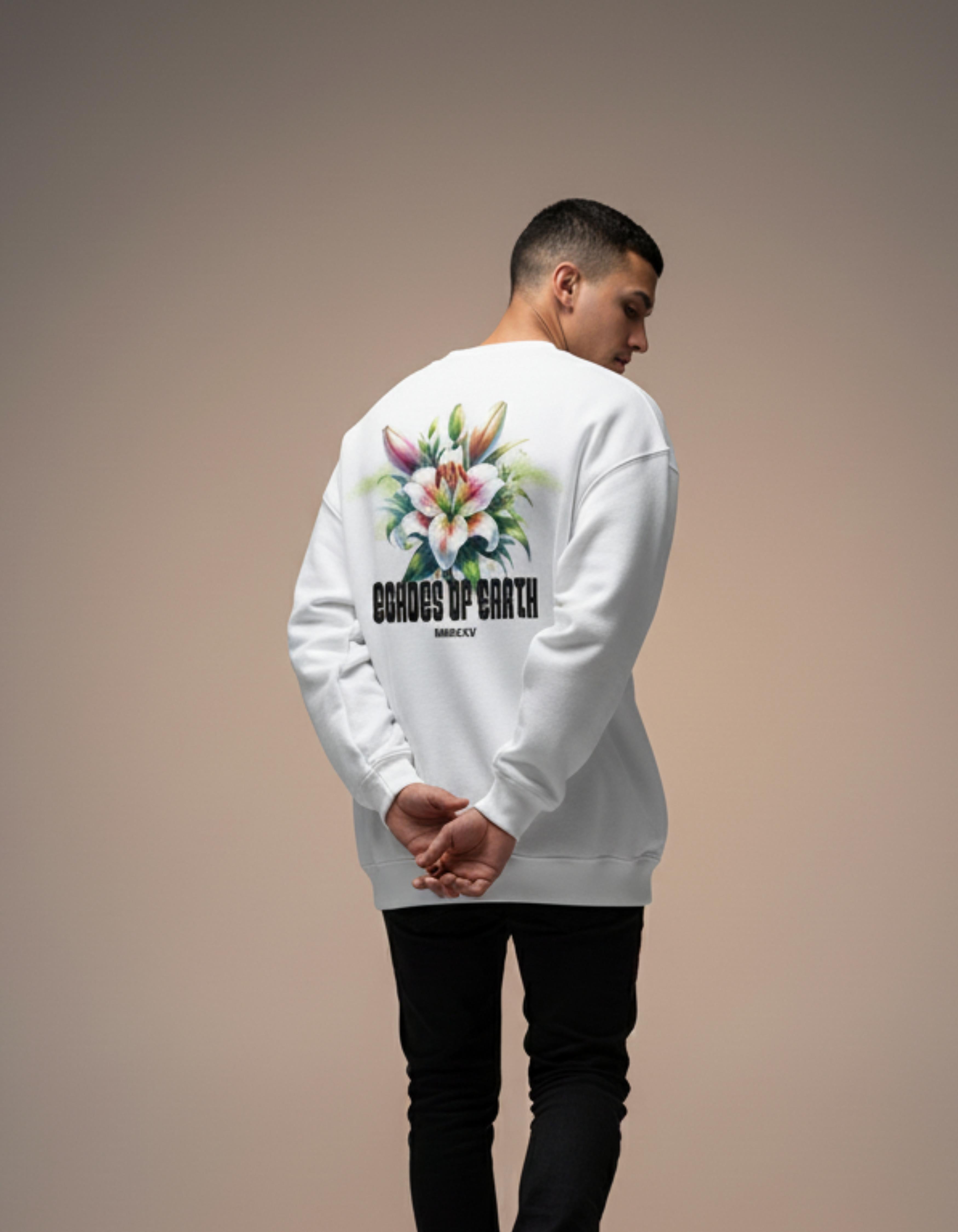 White Echoes of Earth Printed Oversized Sweatshirt