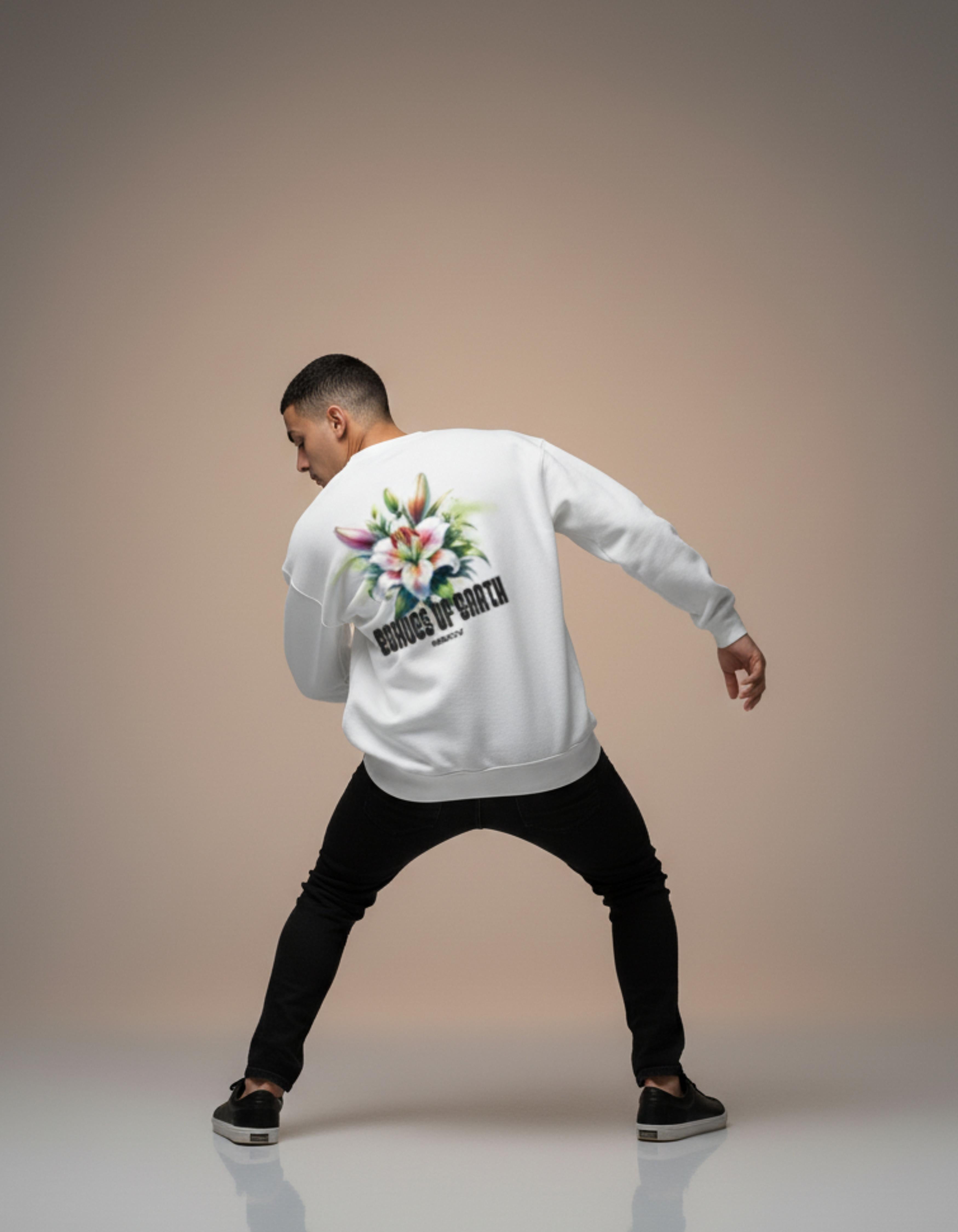 White Echoes of Earth Printed Oversized Sweatshirt