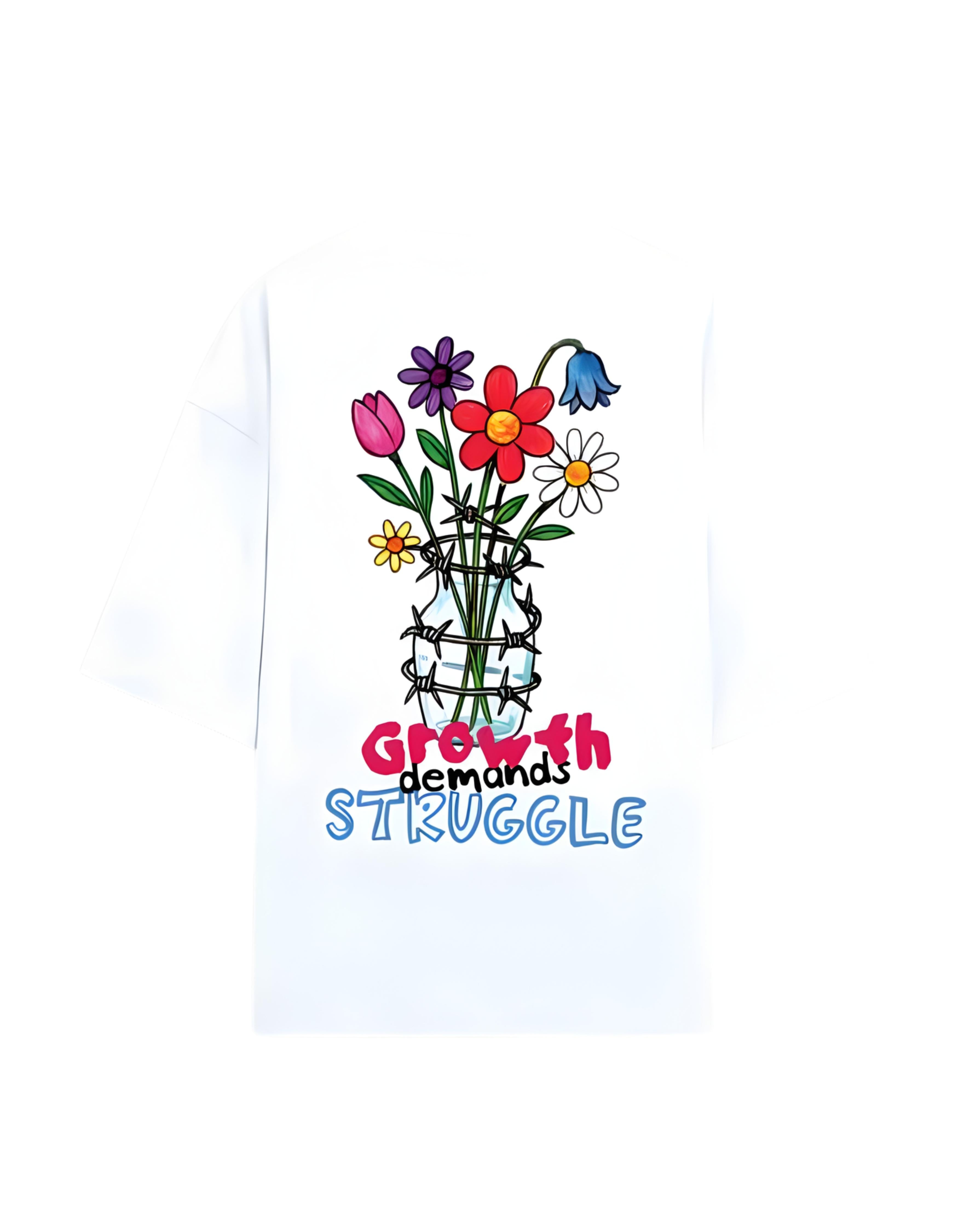 White Growth Demands Struggle Printed Terry Oversized Tee