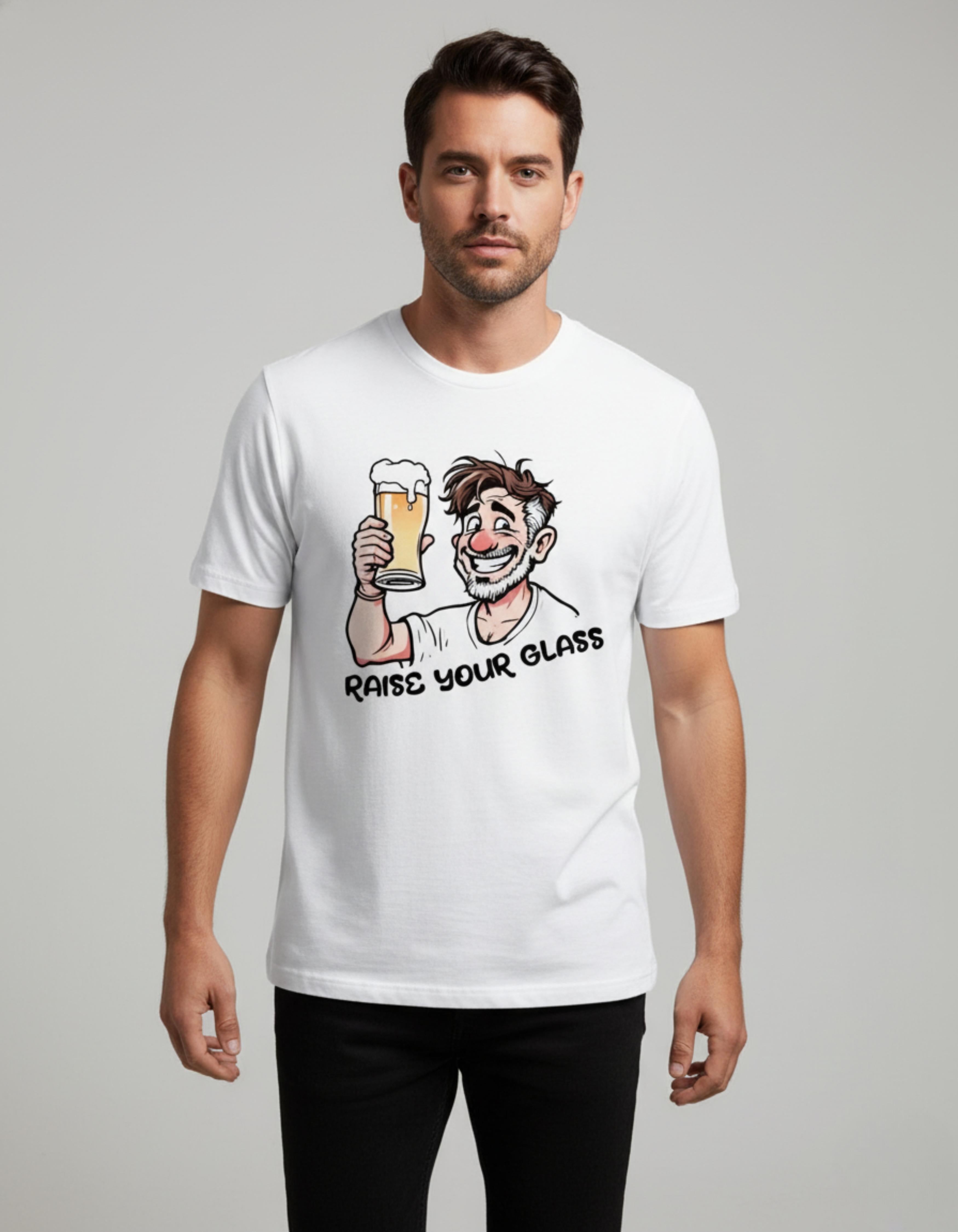 White Raise Your Glass Printed T-Shirt