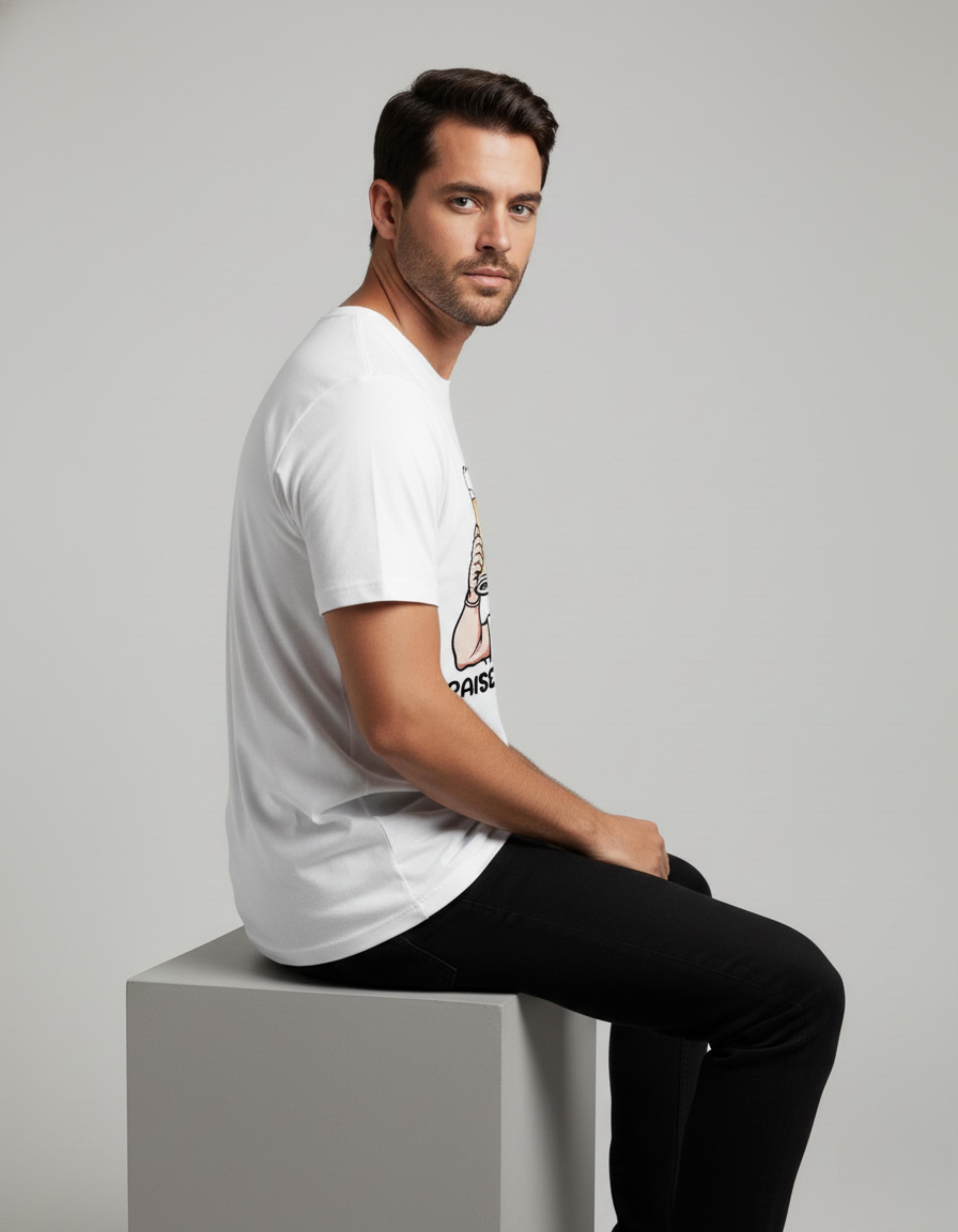 White Raise Your Glass Printed T-Shirt