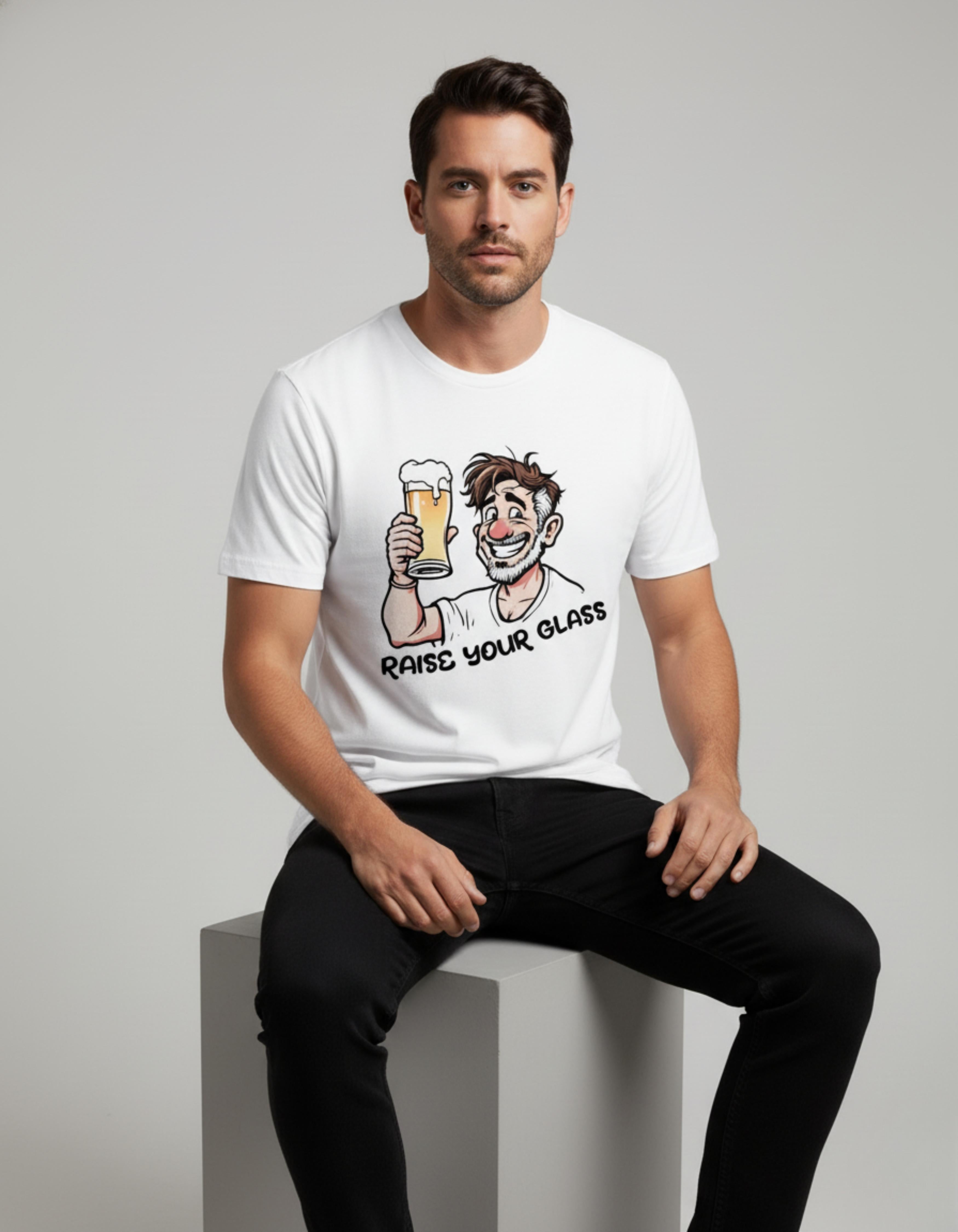 White Raise Your Glass Printed T-Shirt
