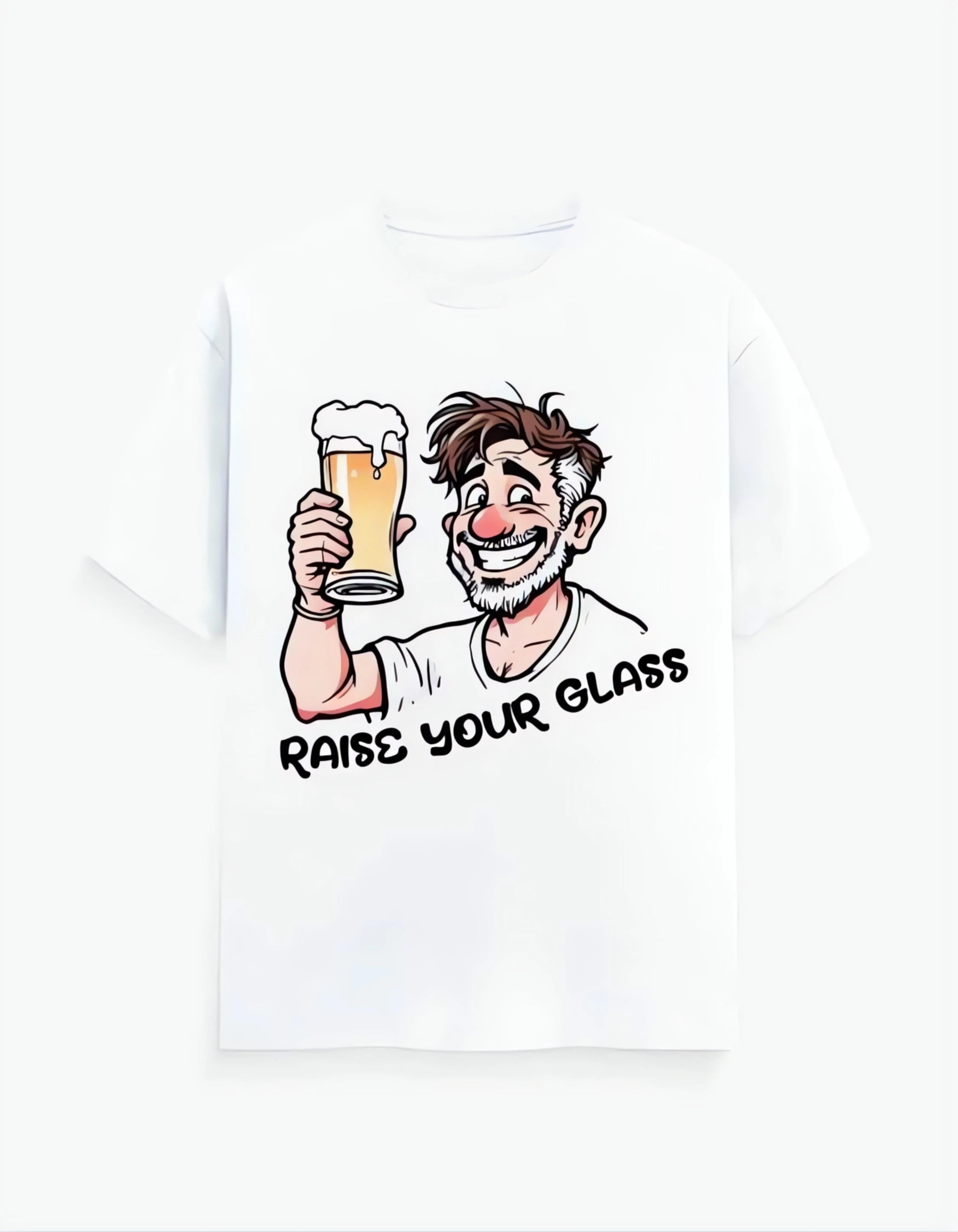 White Raise Your Glass Printed T-Shirt