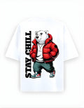 White Stay Chill Printed Oversized T-Shirt