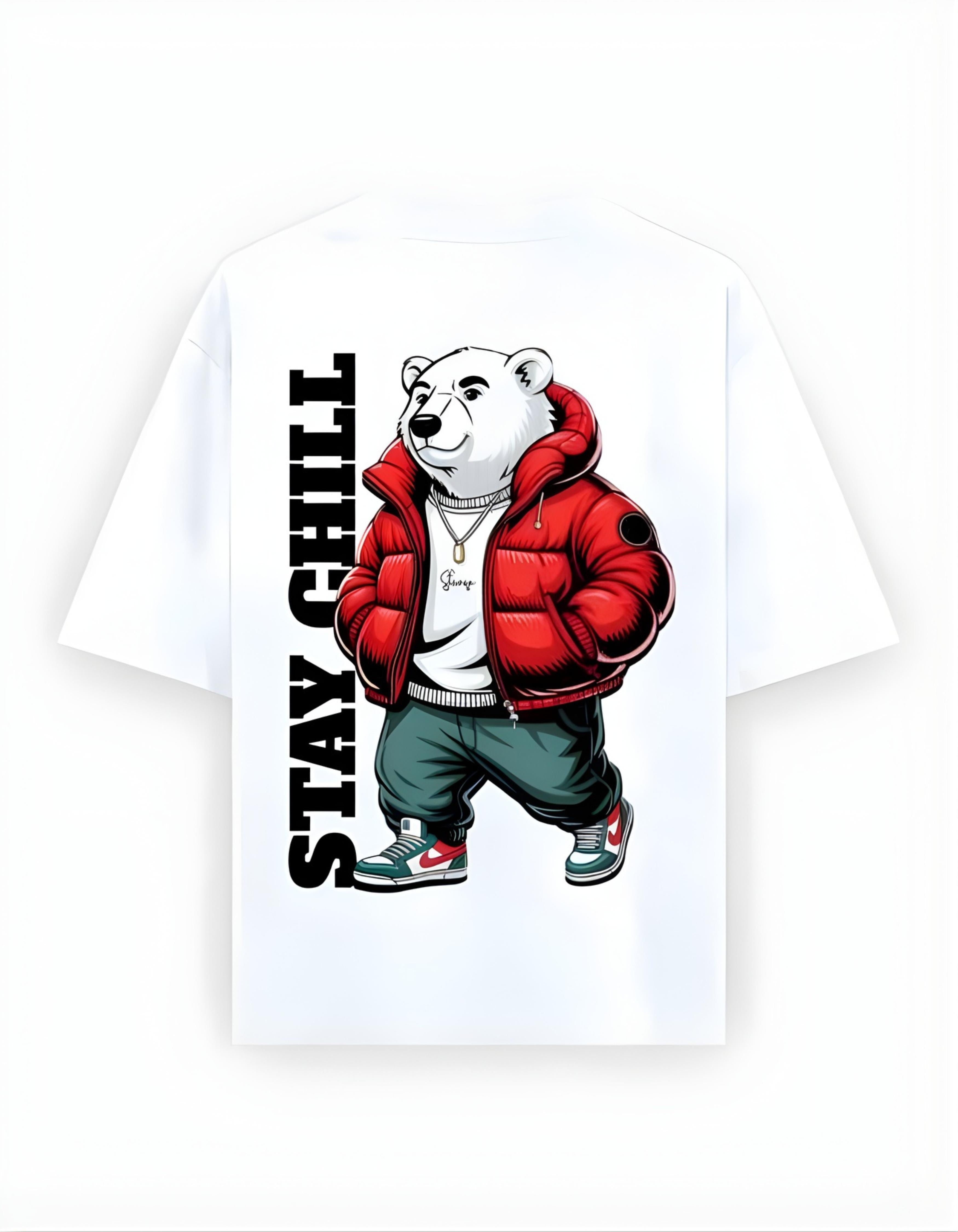 White Stay Chill Printed Oversized T-Shirt