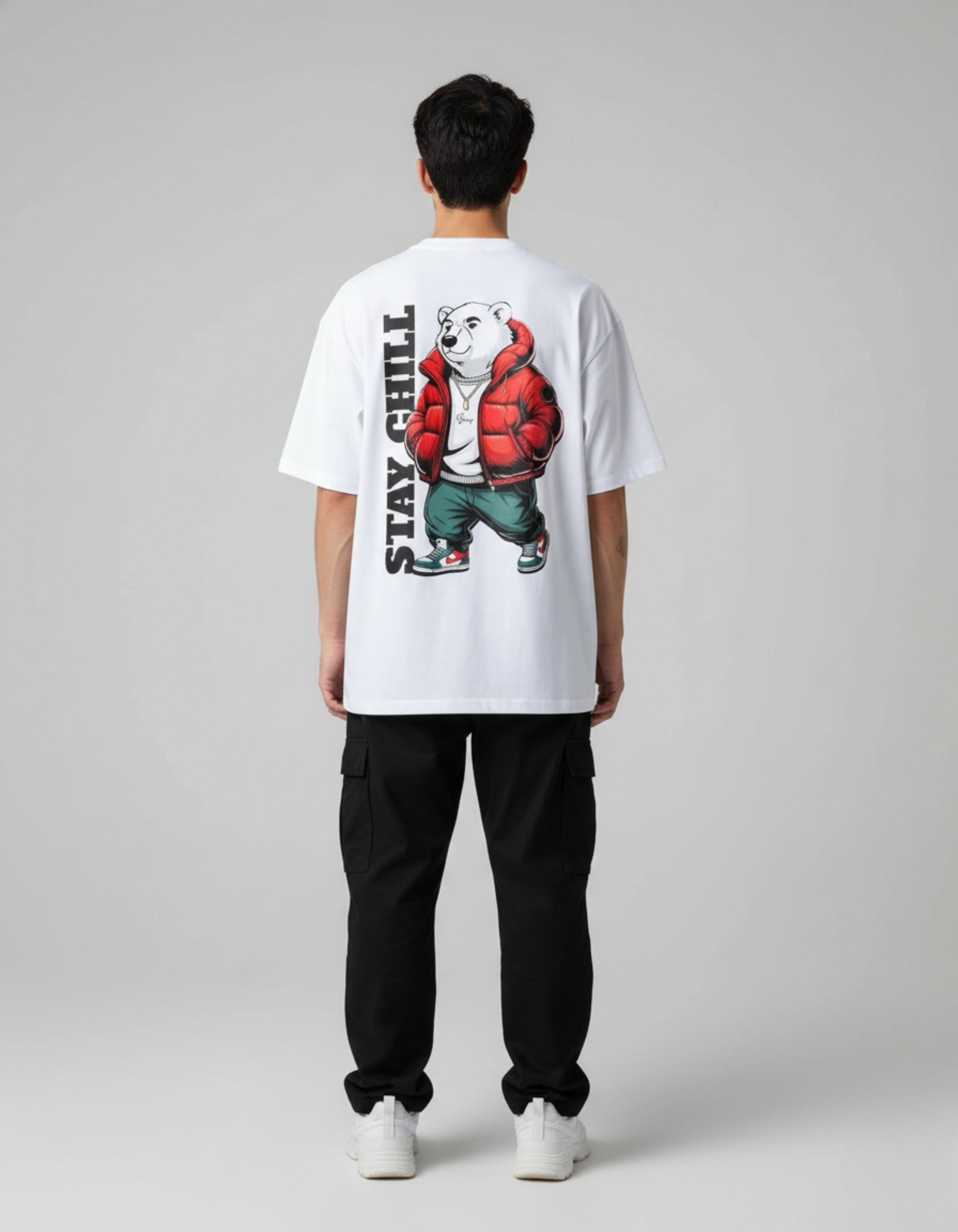 White Stay Chill Printed Oversized T-Shirt
