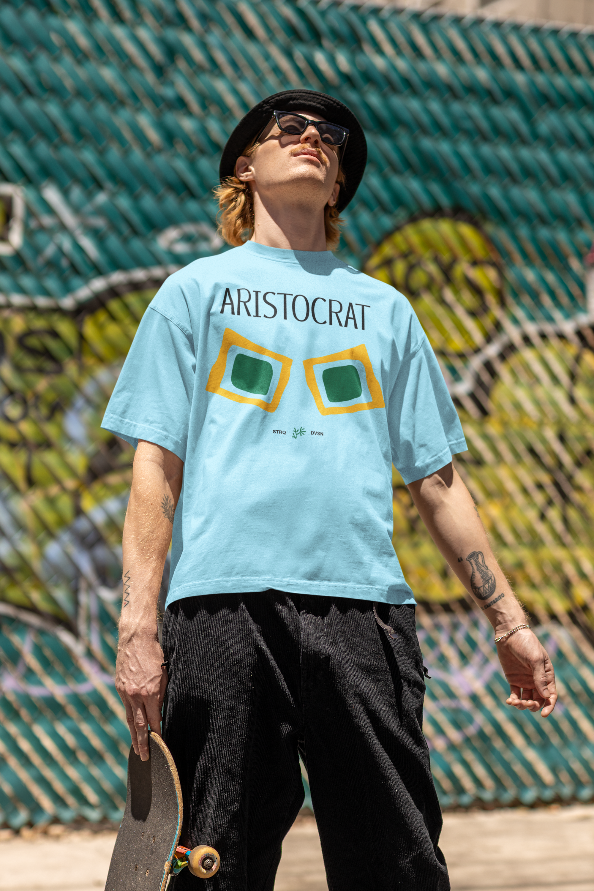 Baby Blue Aristocrat Oversized Printed T-Shirt